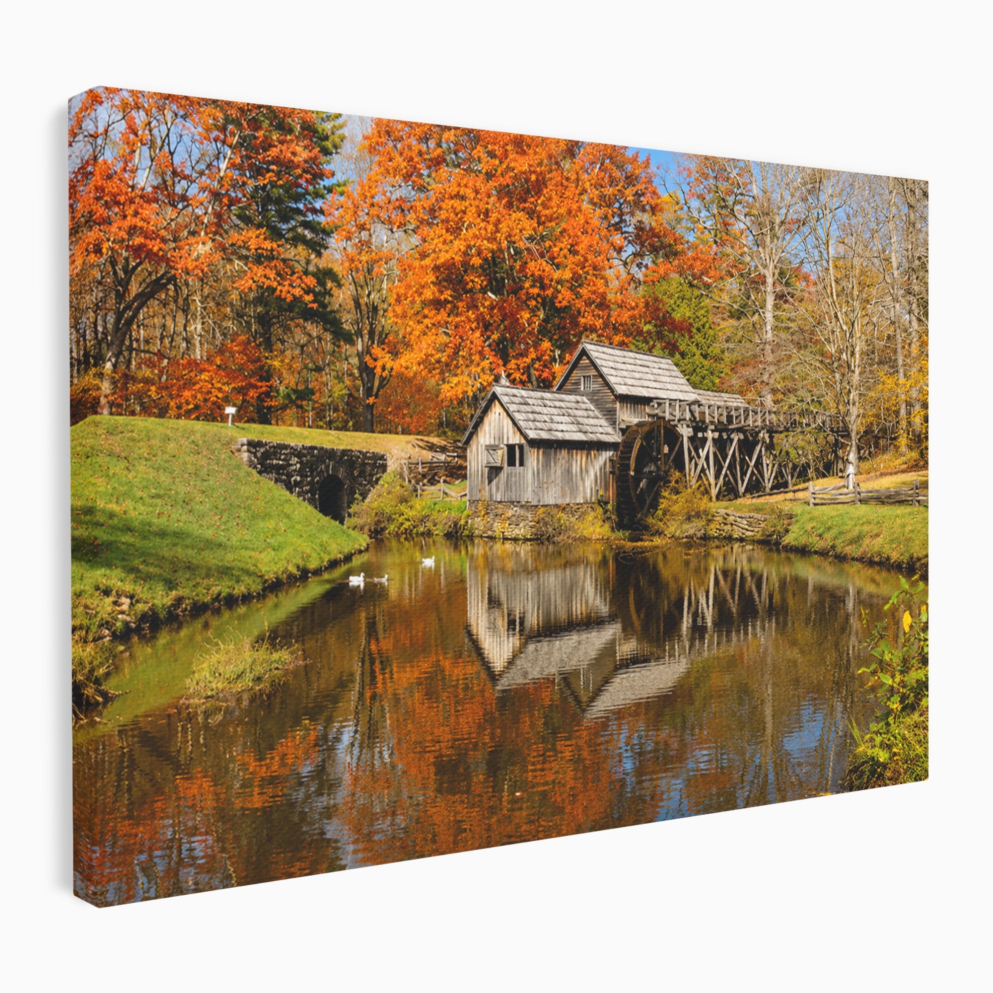 Tablou Canvas Premium LuxCanva® A1744, Moara De Toamna, Moara, Toamna, Natura, Reflexie, Living, Culori Vibrante