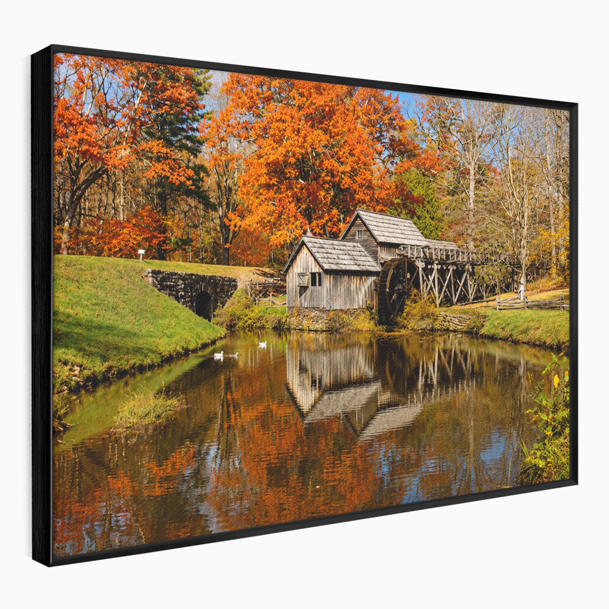 Tablou Canvas Premium LuxCanva® A1744, Moara De Toamna, Moara, Toamna, Natura, Reflexie, Living, Culori Vibrante