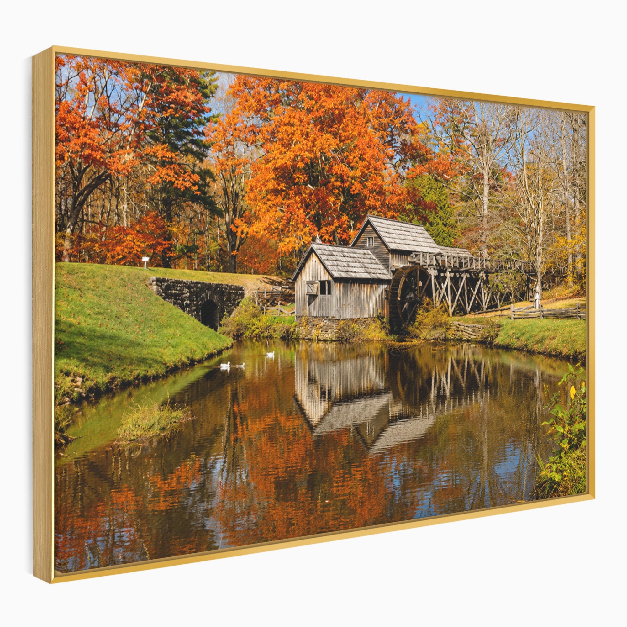 Tablou Canvas Premium LuxCanva® A1744, Moara De Toamna, Moara, Toamna, Natura, Reflexie, Living, Culori Vibrante