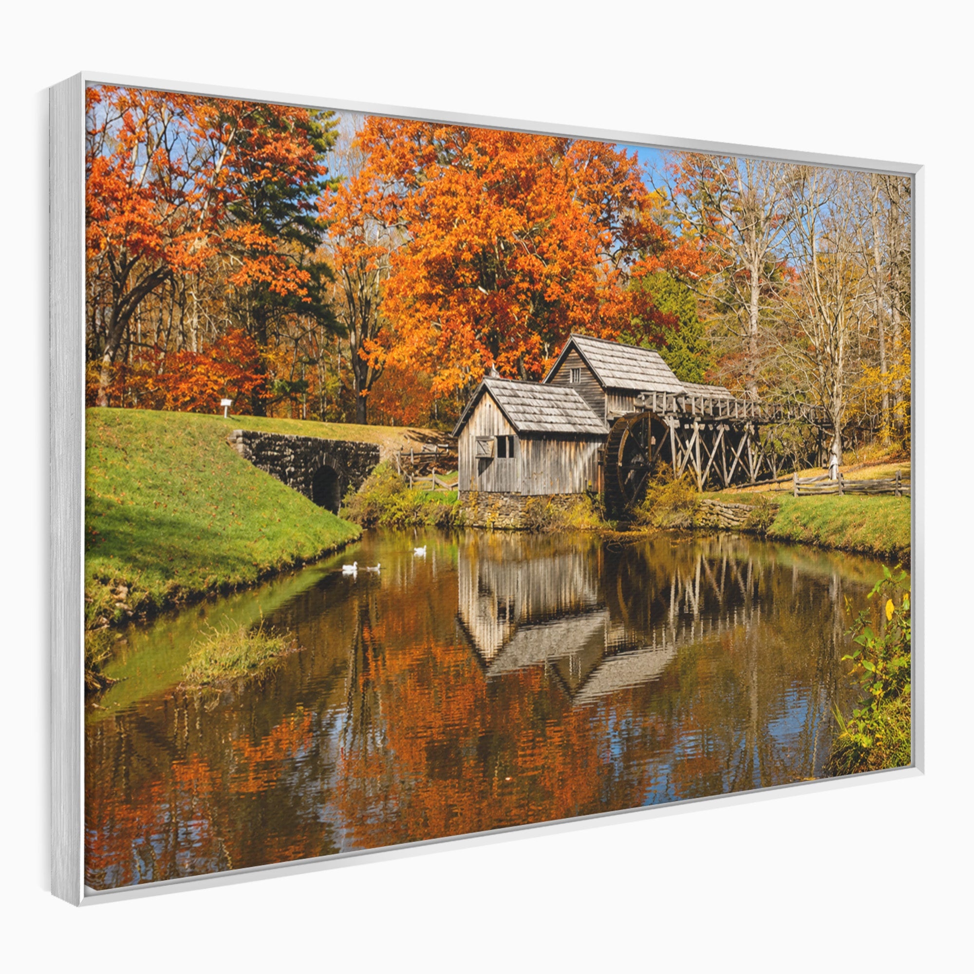 Tablou Canvas Premium LuxCanva® A1744, Moara De Toamna, Moara, Toamna, Natura, Reflexie, Living, Culori Vibrante