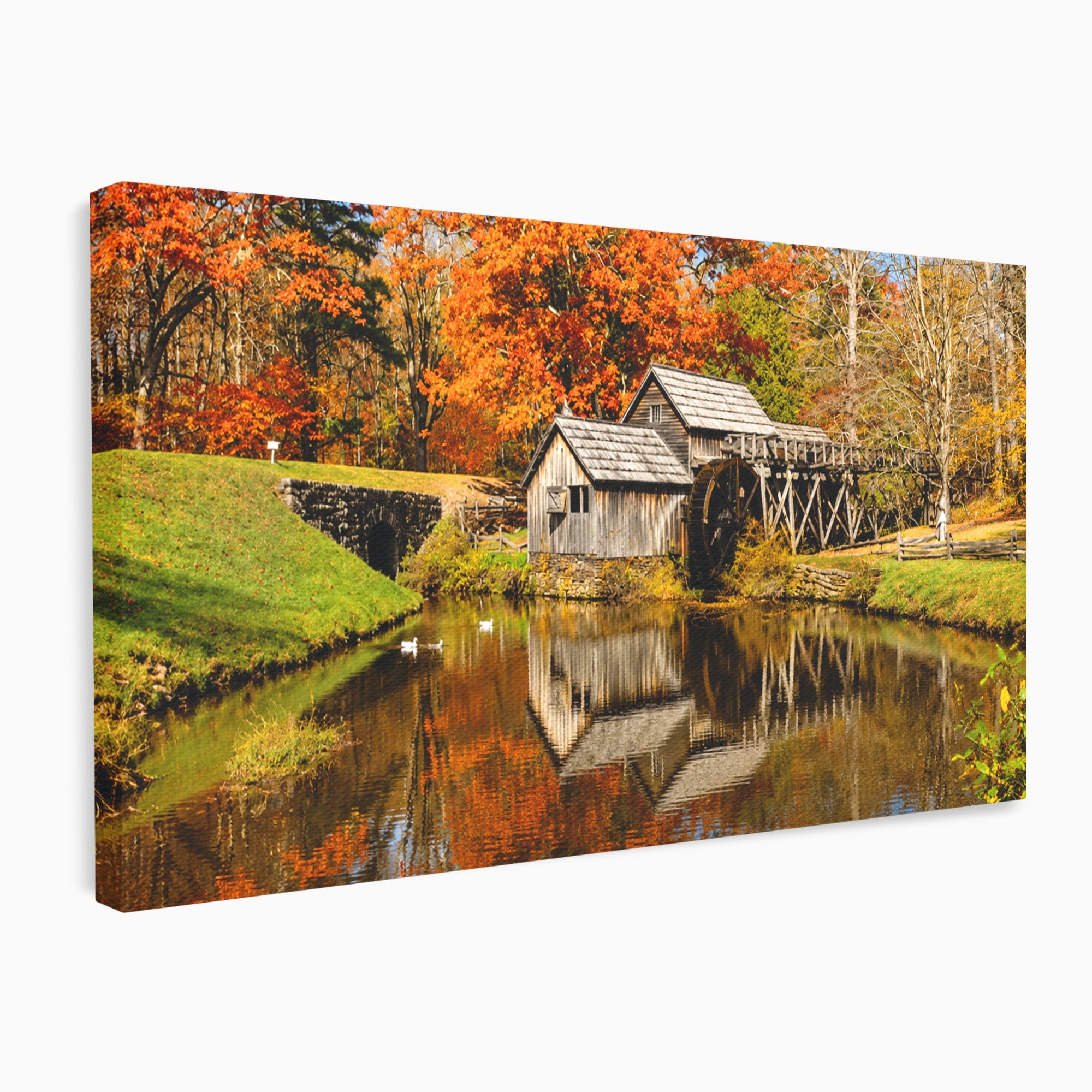Tablou Canvas Premium LuxCanva® A1744, Moara De Toamna, Moara, Toamna, Natura, Reflexie, Living, Culori Vibrante