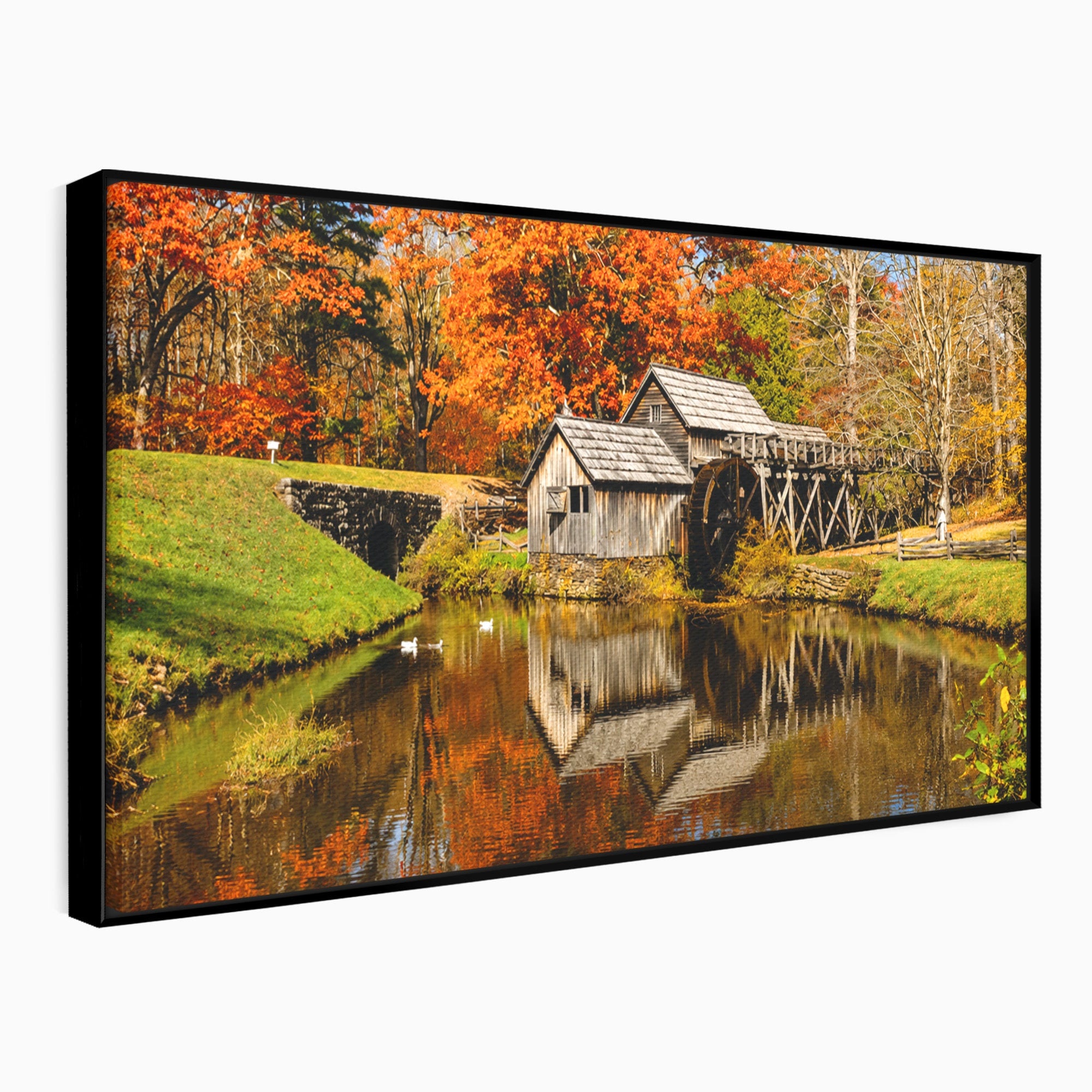 Tablou Canvas Premium LuxCanva® A1744, Moara De Toamna, Moara, Toamna, Natura, Reflexie, Living, Culori Vibrante