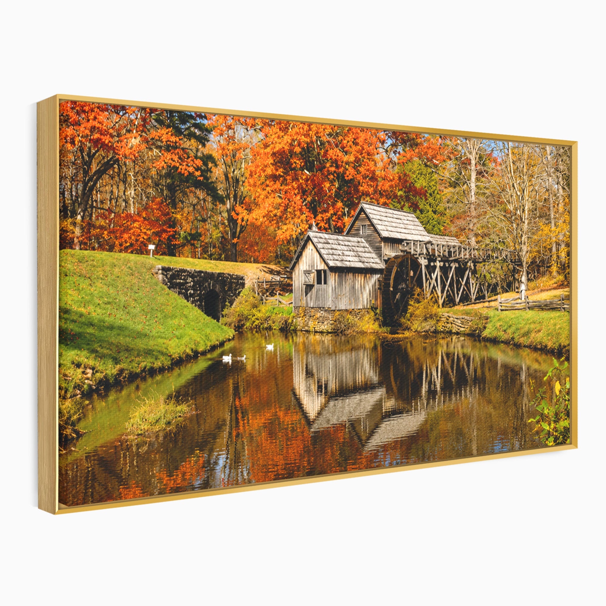 Tablou Canvas Premium LuxCanva® A1744, Moara De Toamna, Moara, Toamna, Natura, Reflexie, Living, Culori Vibrante