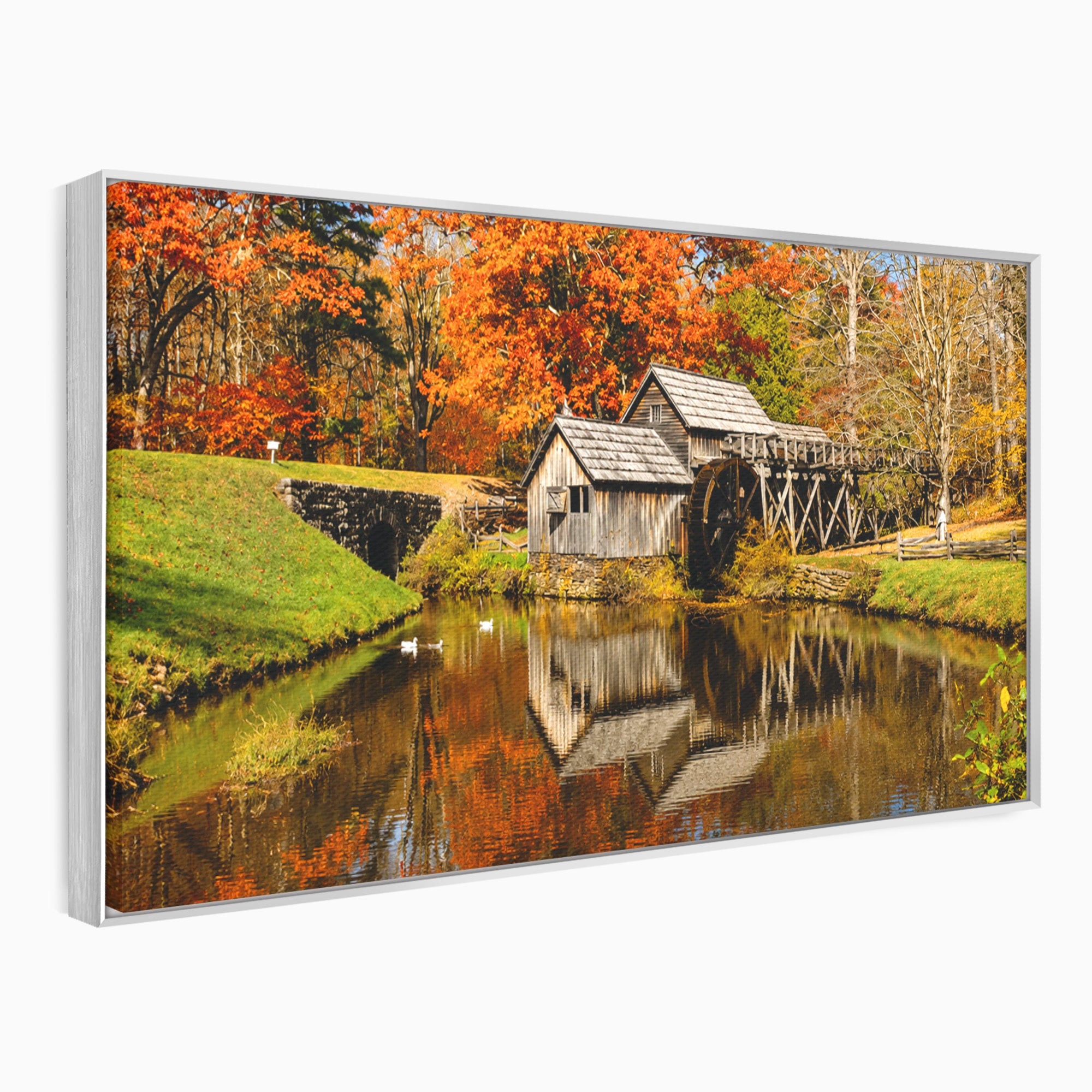 Tablou Canvas Premium LuxCanva® A1744, Moara De Toamna, Moara, Toamna, Natura, Reflexie, Living, Culori Vibrante