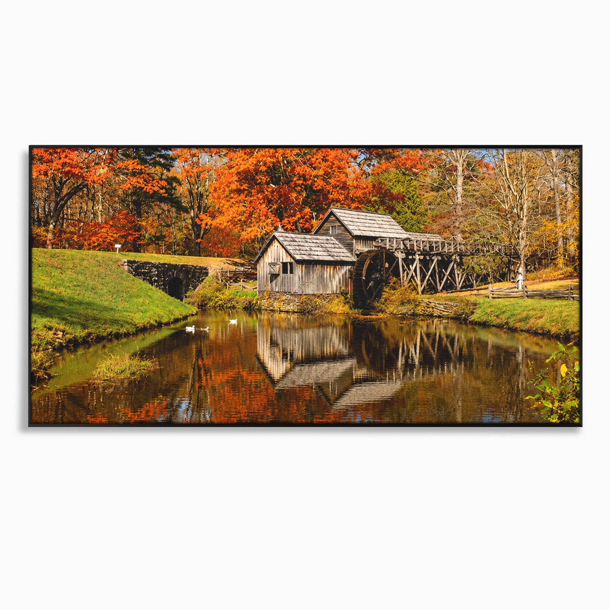 Tablou Canvas Premium LuxCanva® A1744, Moara De Toamna, Moara, Toamna, Natura, Reflexie, Living, Culori Vibrante