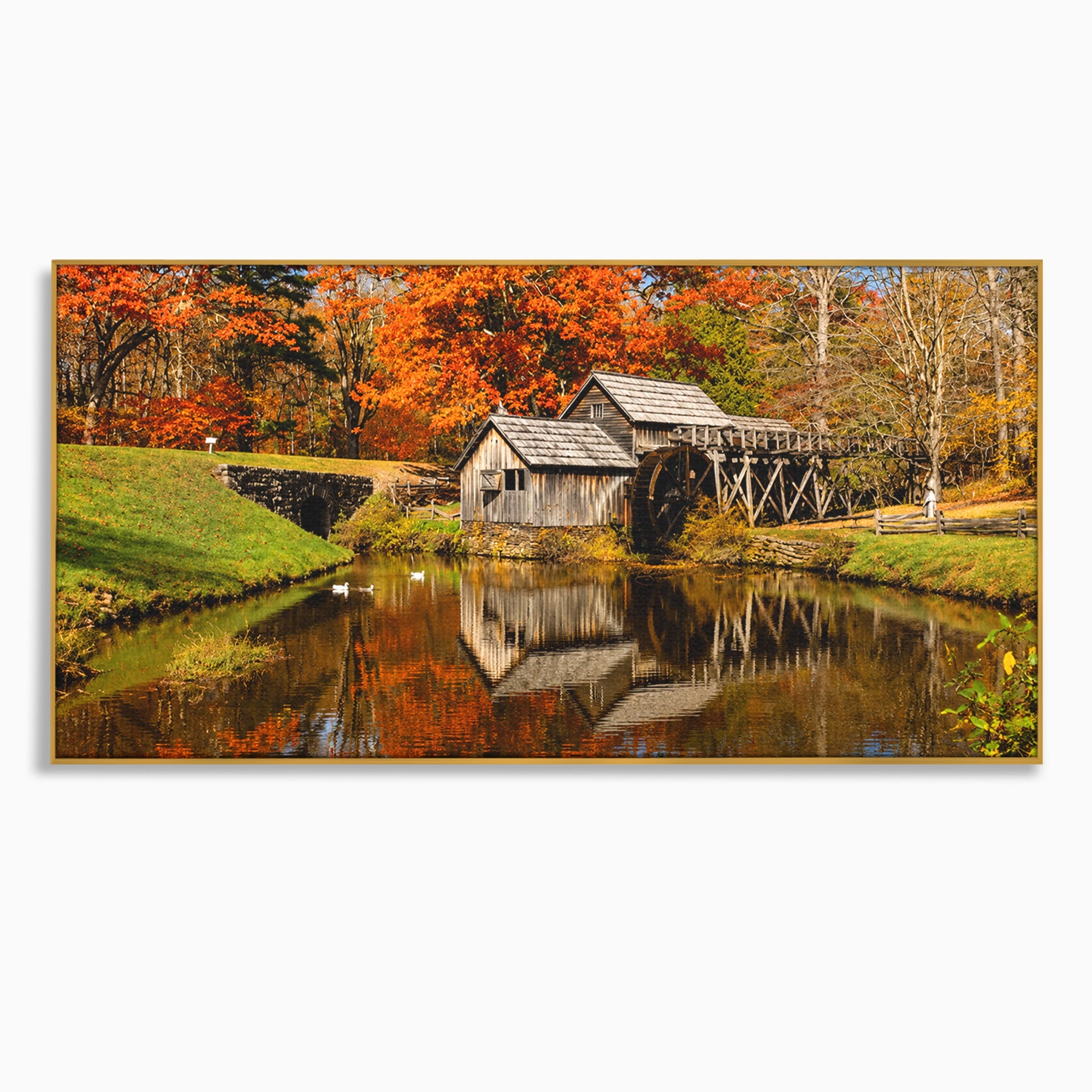 Tablou Canvas Premium LuxCanva® A1744, Moara De Toamna, Moara, Toamna, Natura, Reflexie, Living, Culori Vibrante
