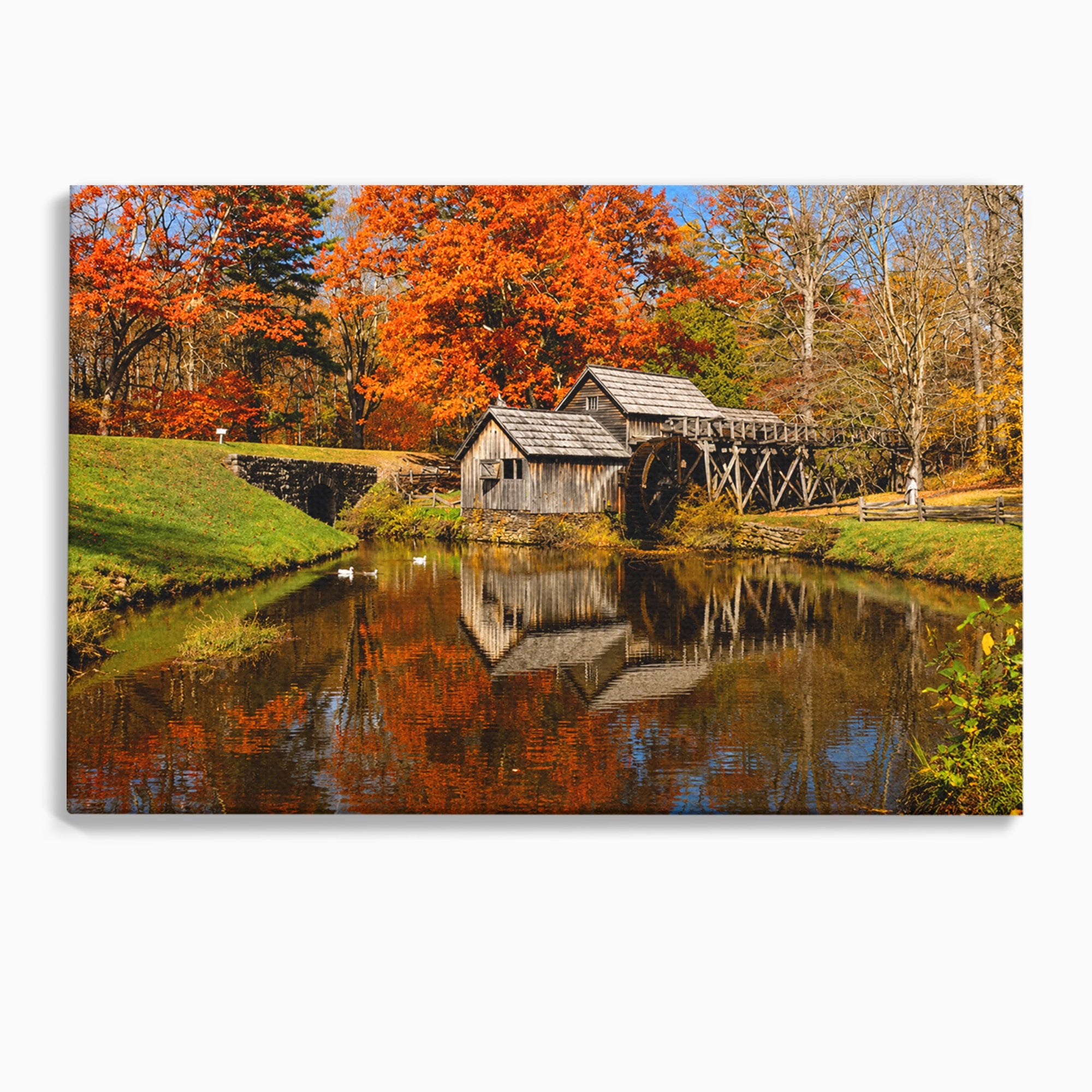 Tablou Canvas Premium LuxCanva® A1744, Moara De Toamna, Moara, Toamna, Natura, Reflexie, Living, Culori Vibrante