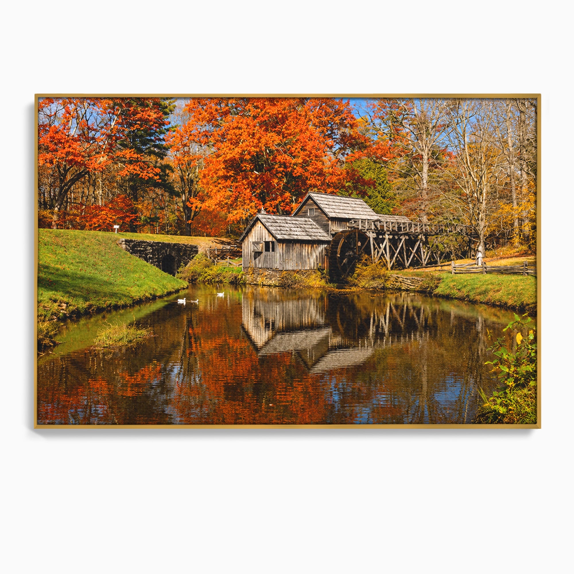 Tablou Canvas Premium LuxCanva® A1744, Moara De Toamna, Moara, Toamna, Natura, Reflexie, Living, Culori Vibrante