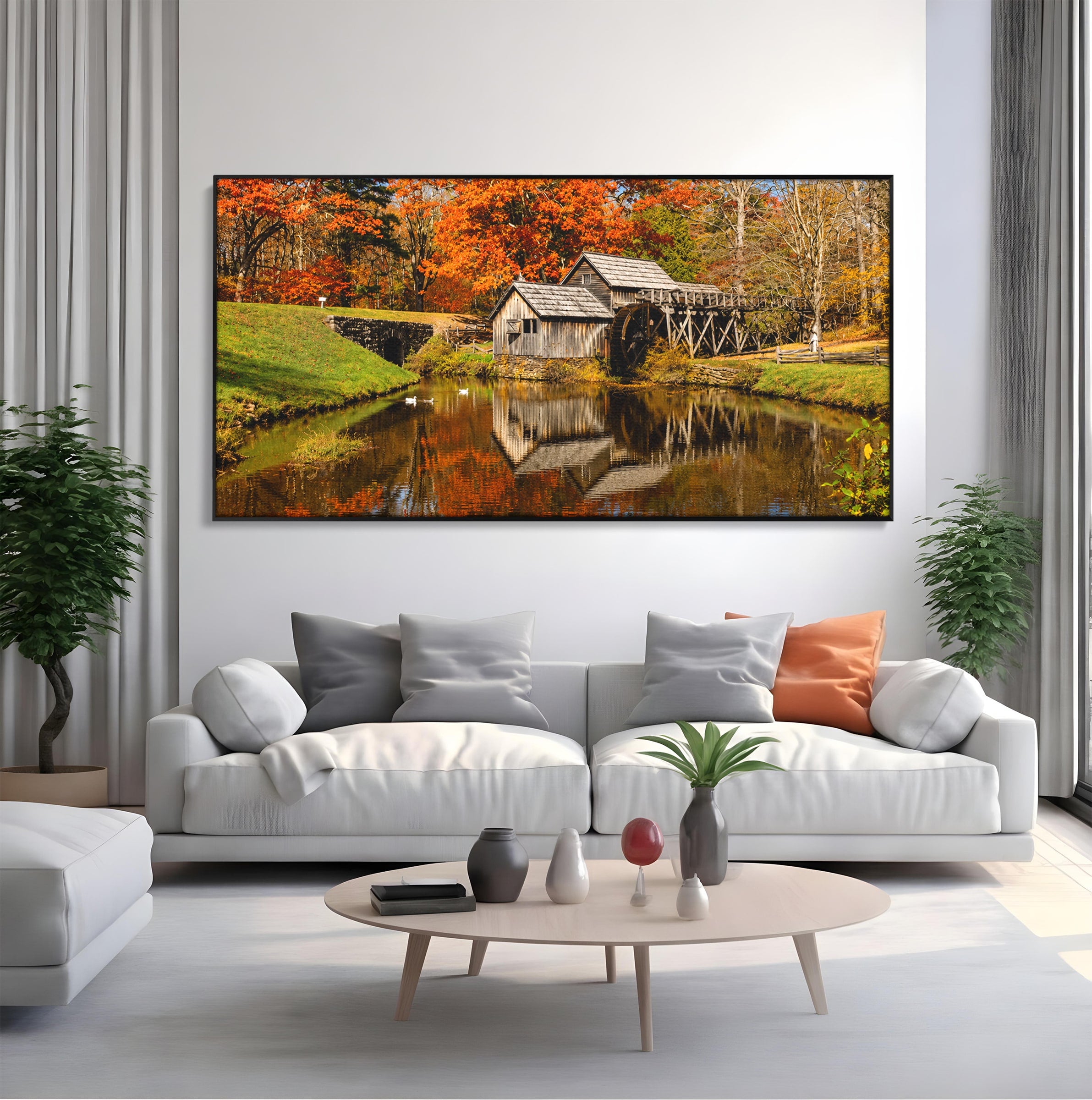 Tablou Canvas Premium LuxCanva® A1744, Moara De Toamna, Moara, Toamna, Natura, Reflexie, Living, Culori Vibrante