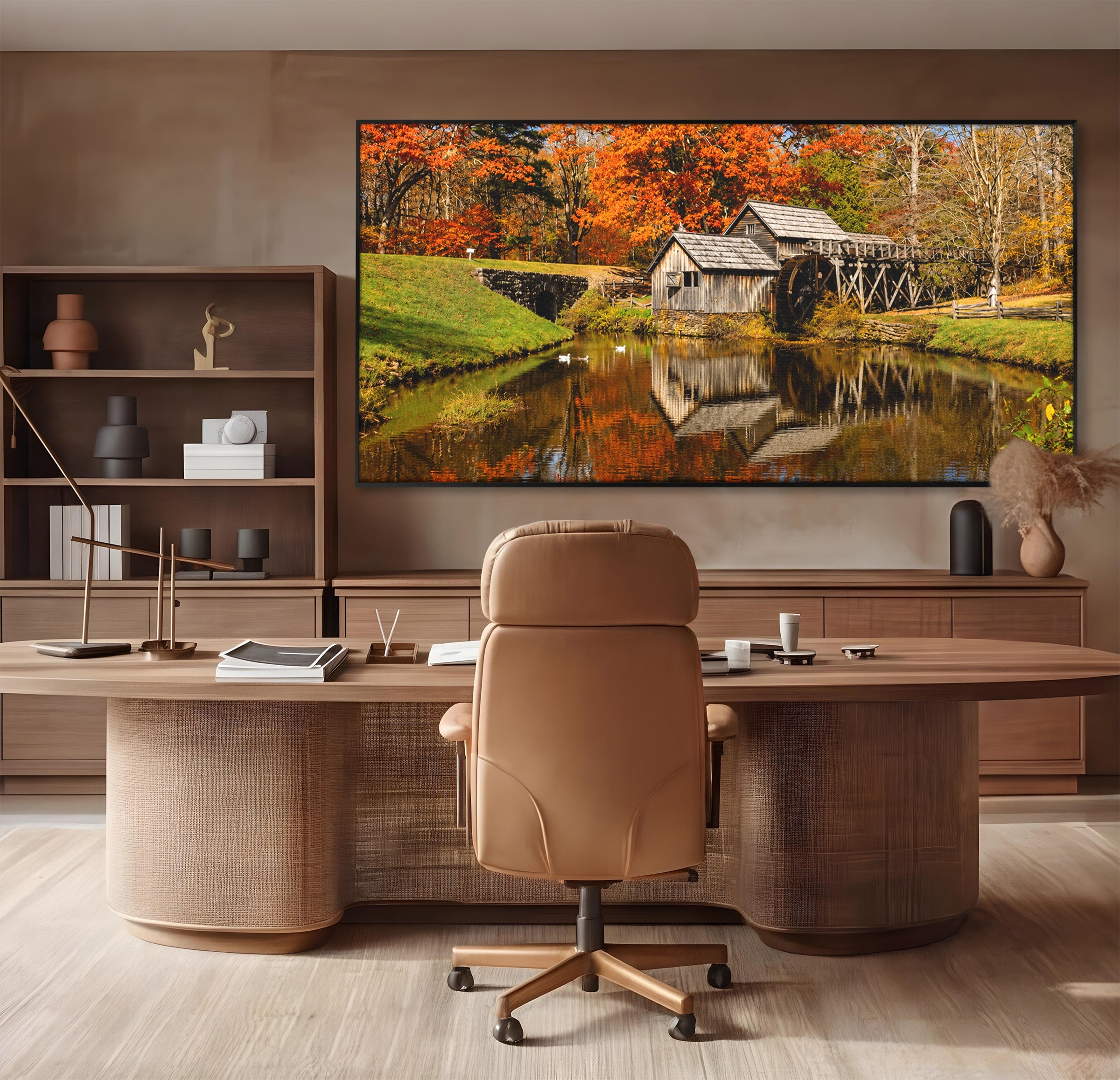 Tablou Canvas Premium LuxCanva® A1744, Moara De Toamna, Moara, Toamna, Natura, Reflexie, Living, Culori Vibrante