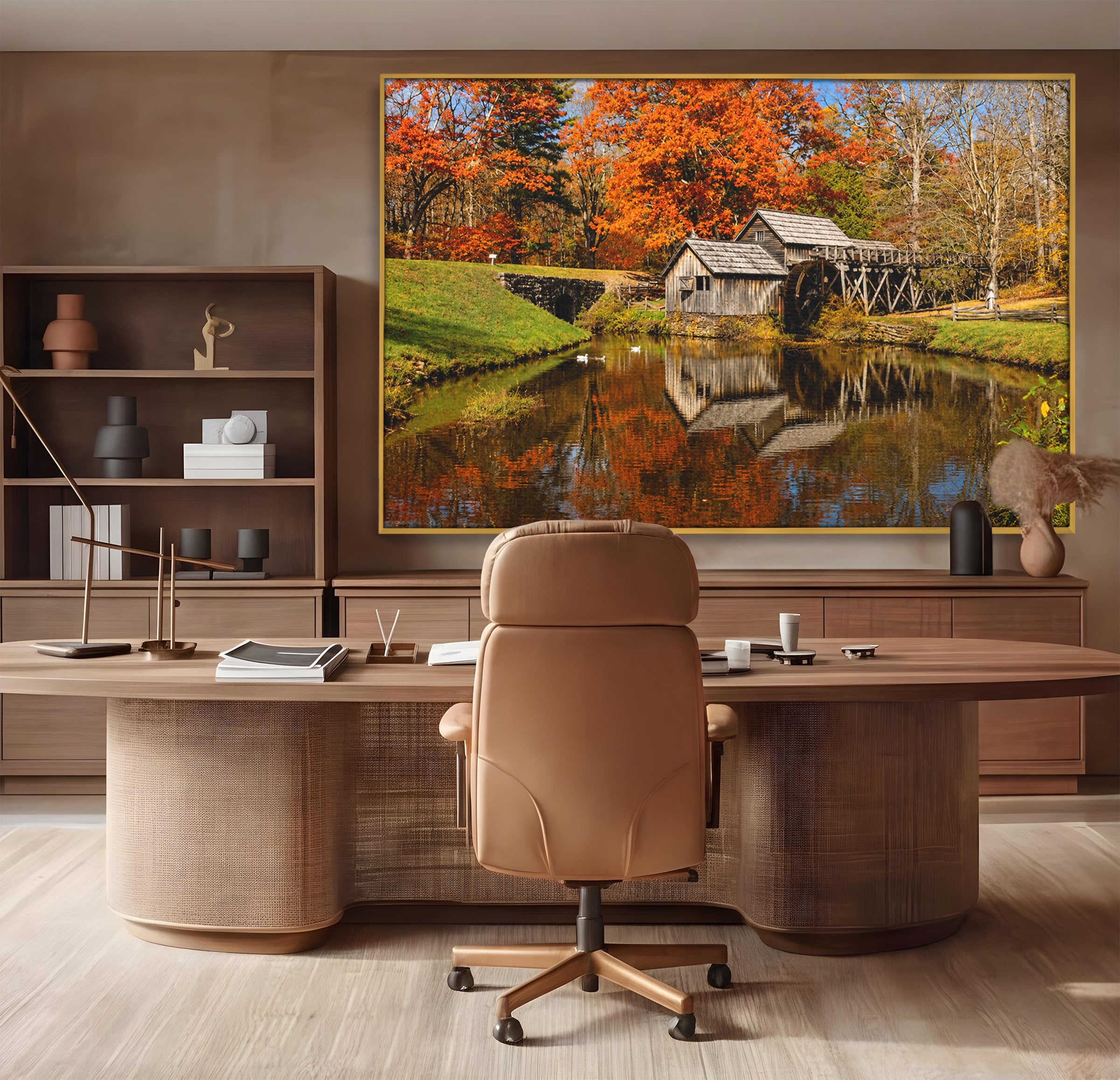 Tablou Canvas Premium LuxCanva® A1744, Moara De Toamna, Moara, Toamna, Natura, Reflexie, Living, Culori Vibrante