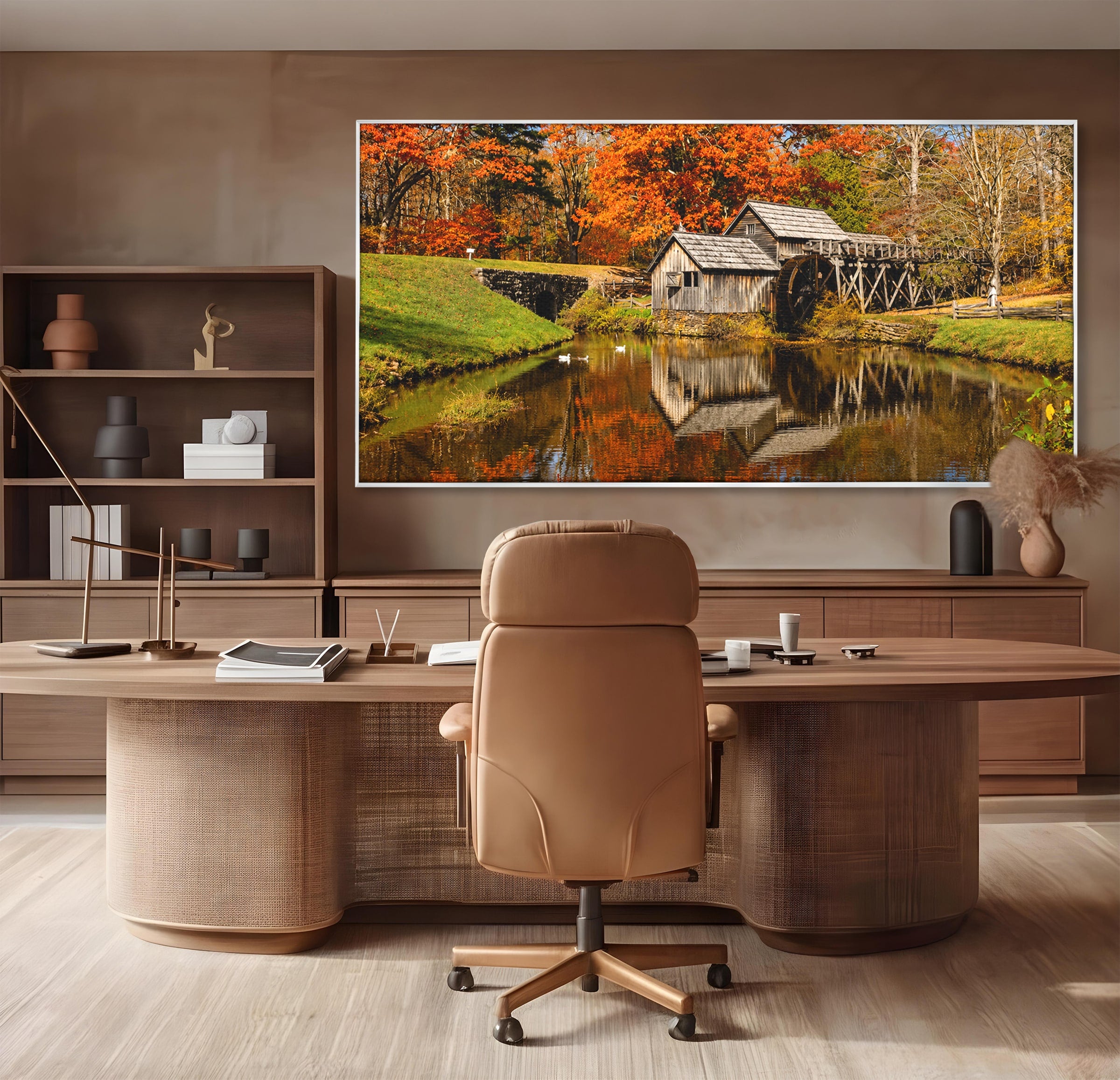 Tablou Canvas Premium LuxCanva® A1744, Moara De Toamna, Moara, Toamna, Natura, Reflexie, Living, Culori Vibrante