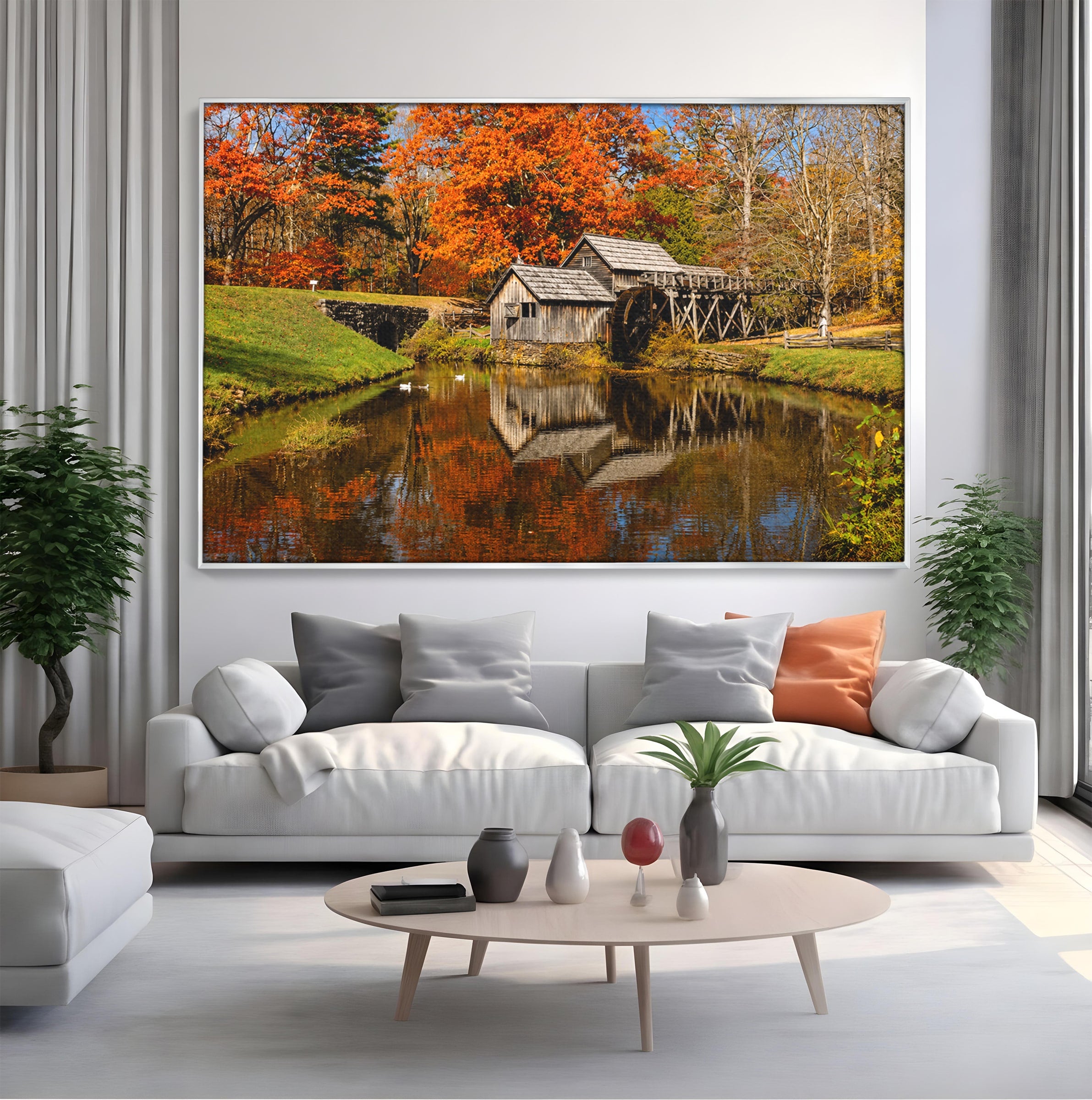 Tablou Canvas Premium LuxCanva® A1744, Moara De Toamna, Moara, Toamna, Natura, Reflexie, Living, Culori Vibrante