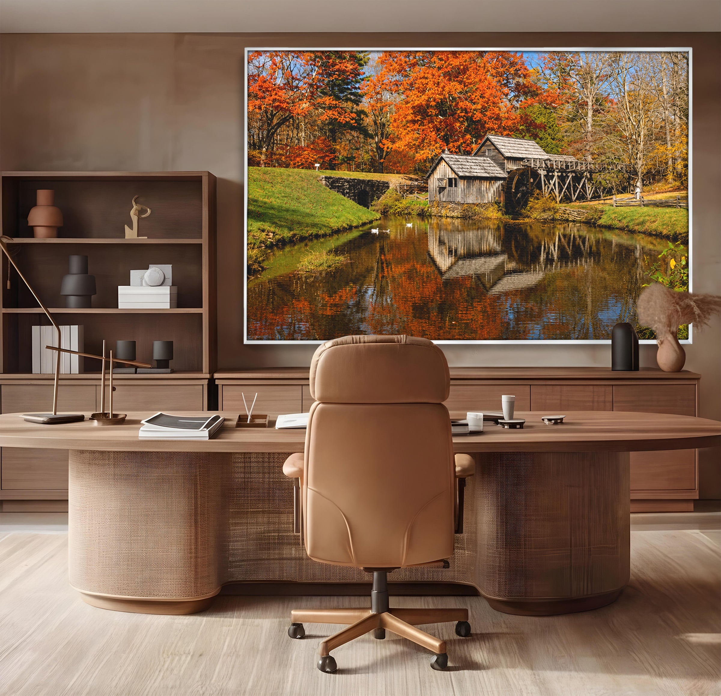 Tablou Canvas Premium LuxCanva® A1744, Moara De Toamna, Moara, Toamna, Natura, Reflexie, Living, Culori Vibrante