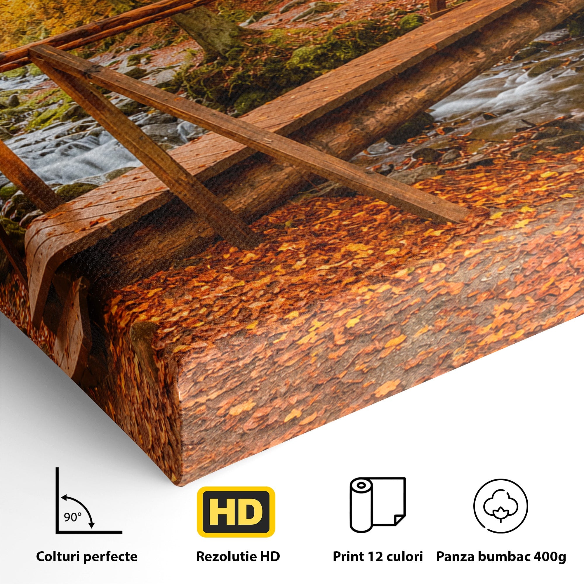 Tablou Canvas Premium LuxCanva® A1745, Pod Peste Rau Toamna, Pod, Rau, Toamna, Natura, Living, Peisaj, Culori Vibrante