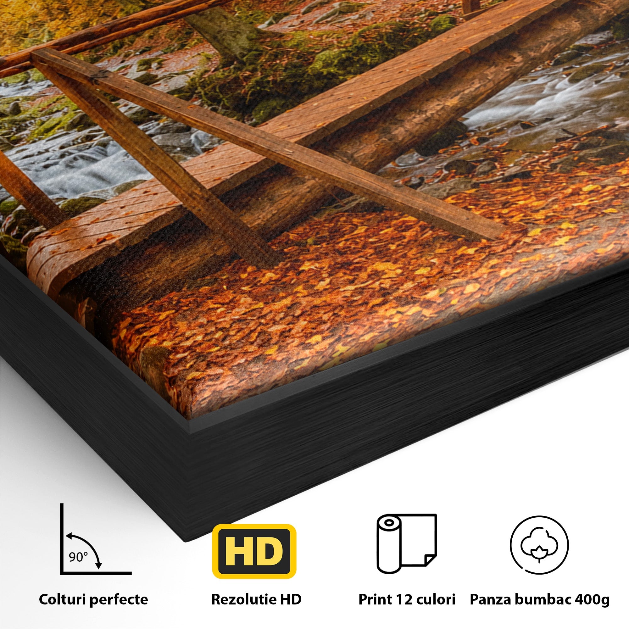 Tablou Canvas Premium LuxCanva® A1745, Pod Peste Rau Toamna, Pod, Rau, Toamna, Natura, Living, Peisaj, Culori Vibrante