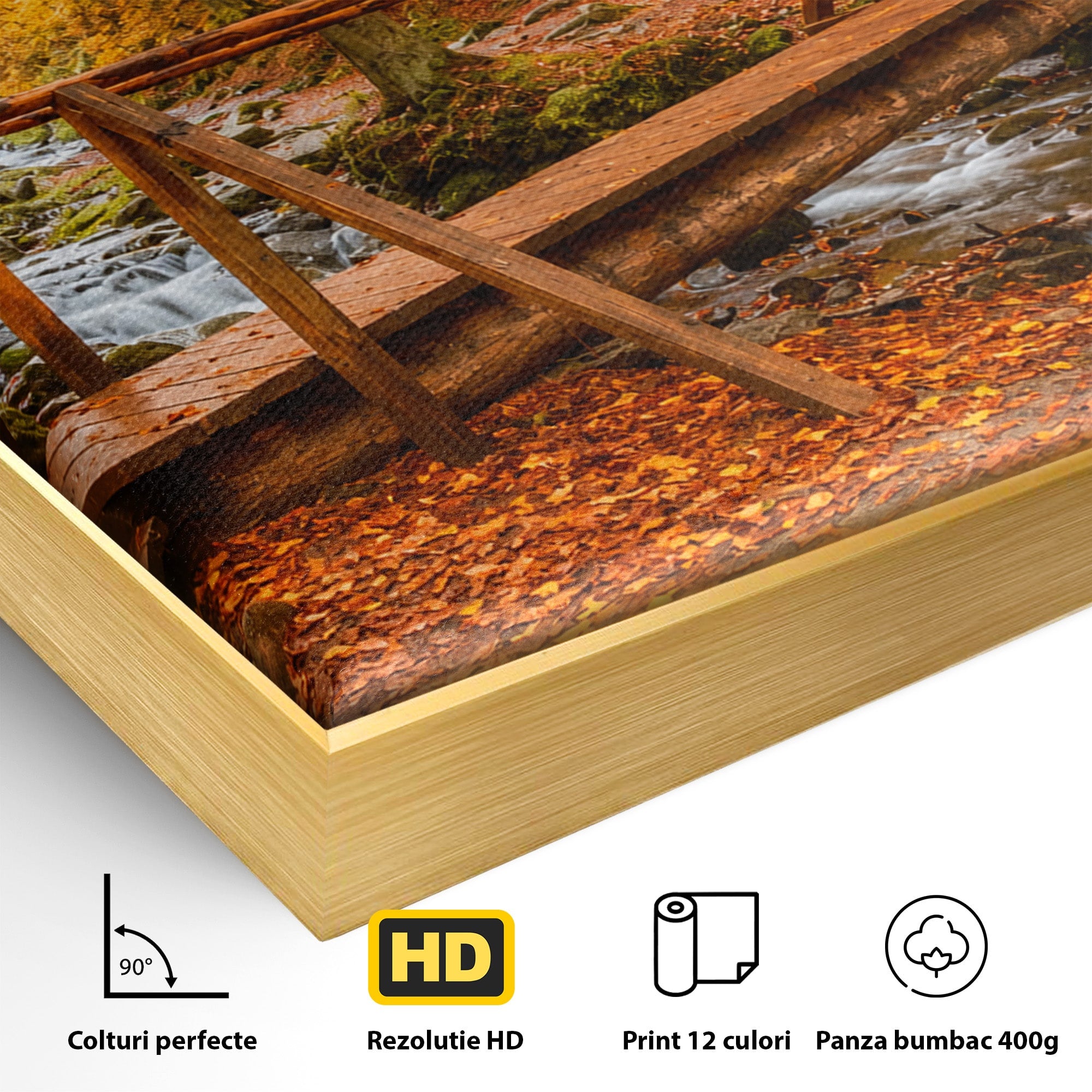Tablou Canvas Premium LuxCanva® A1745, Pod Peste Rau Toamna, Pod, Rau, Toamna, Natura, Living, Peisaj, Culori Vibrante