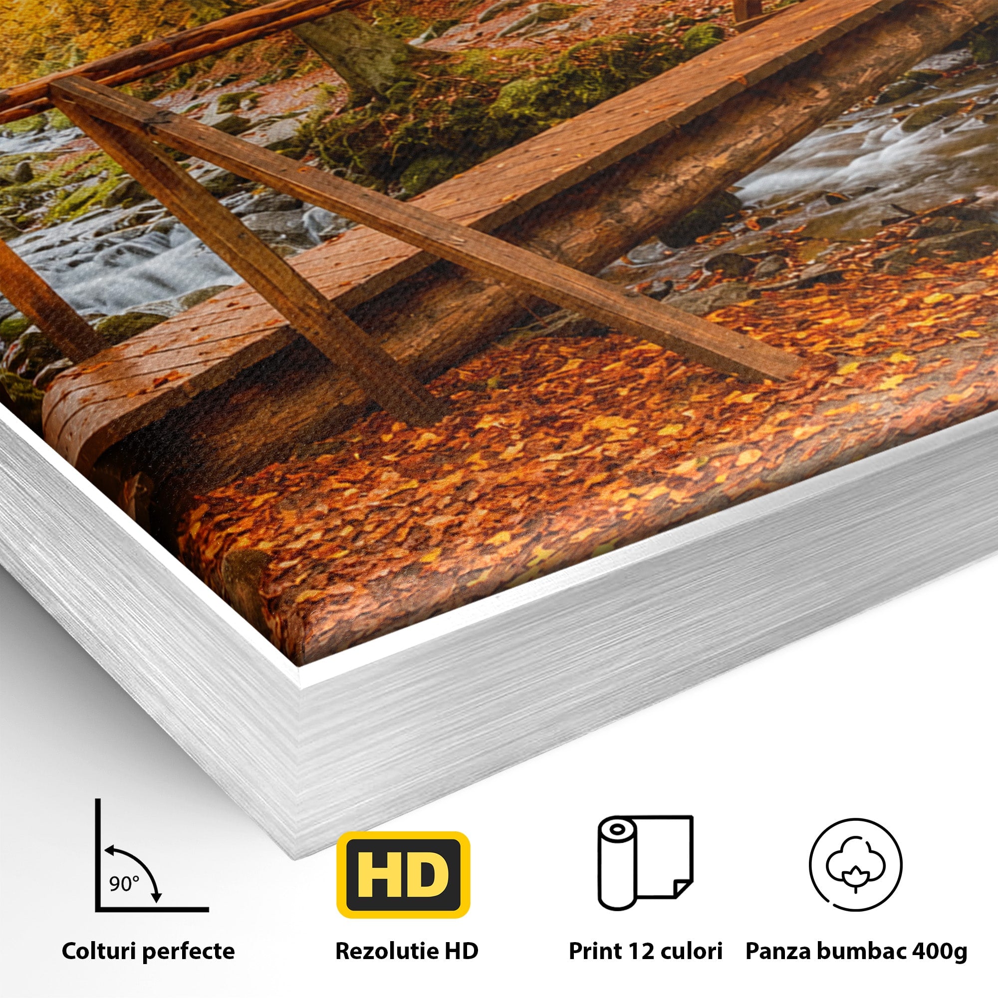 Tablou Canvas Premium LuxCanva® A1745, Pod Peste Rau Toamna, Pod, Rau, Toamna, Natura, Living, Peisaj, Culori Vibrante