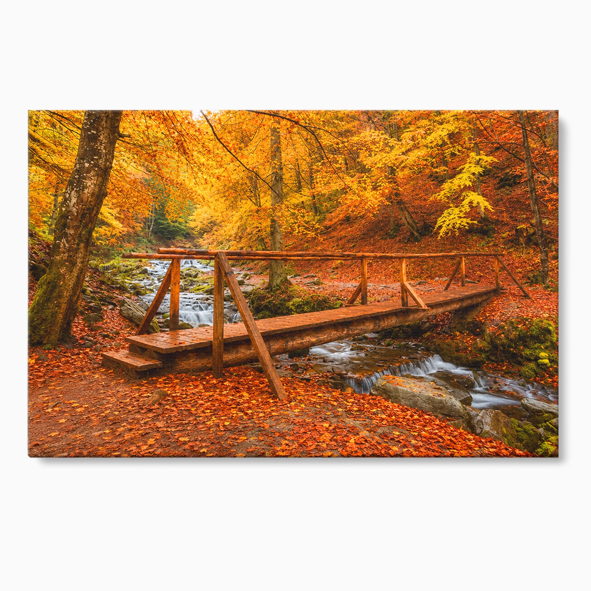 Tablou Canvas Premium LuxCanva® A1745, Pod Peste Rau Toamna, Pod, Rau, Toamna, Natura, Living, Peisaj, Culori Vibrante