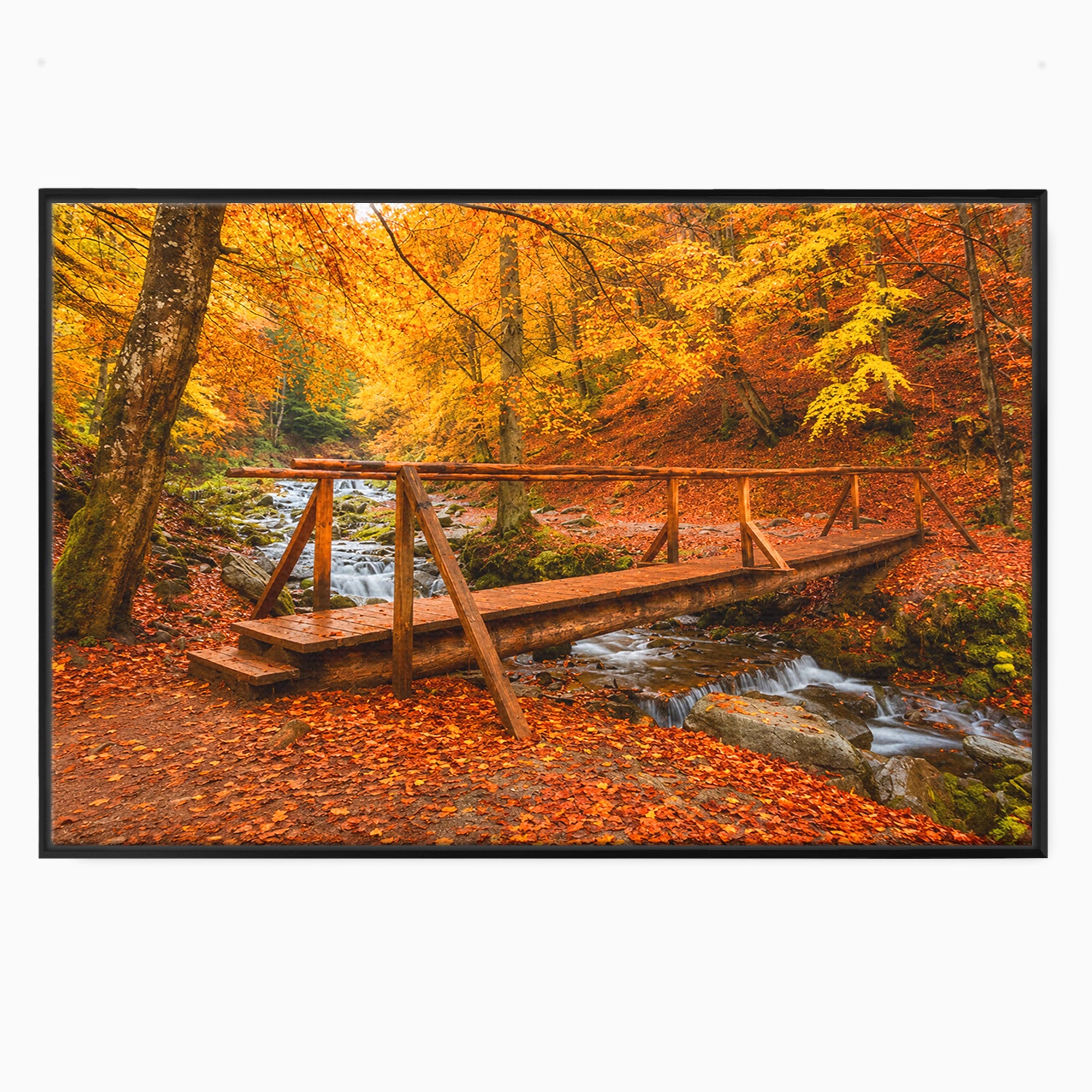 Tablou Canvas Premium LuxCanva® A1745, Pod Peste Rau Toamna, Pod, Rau, Toamna, Natura, Living, Peisaj, Culori Vibrante
