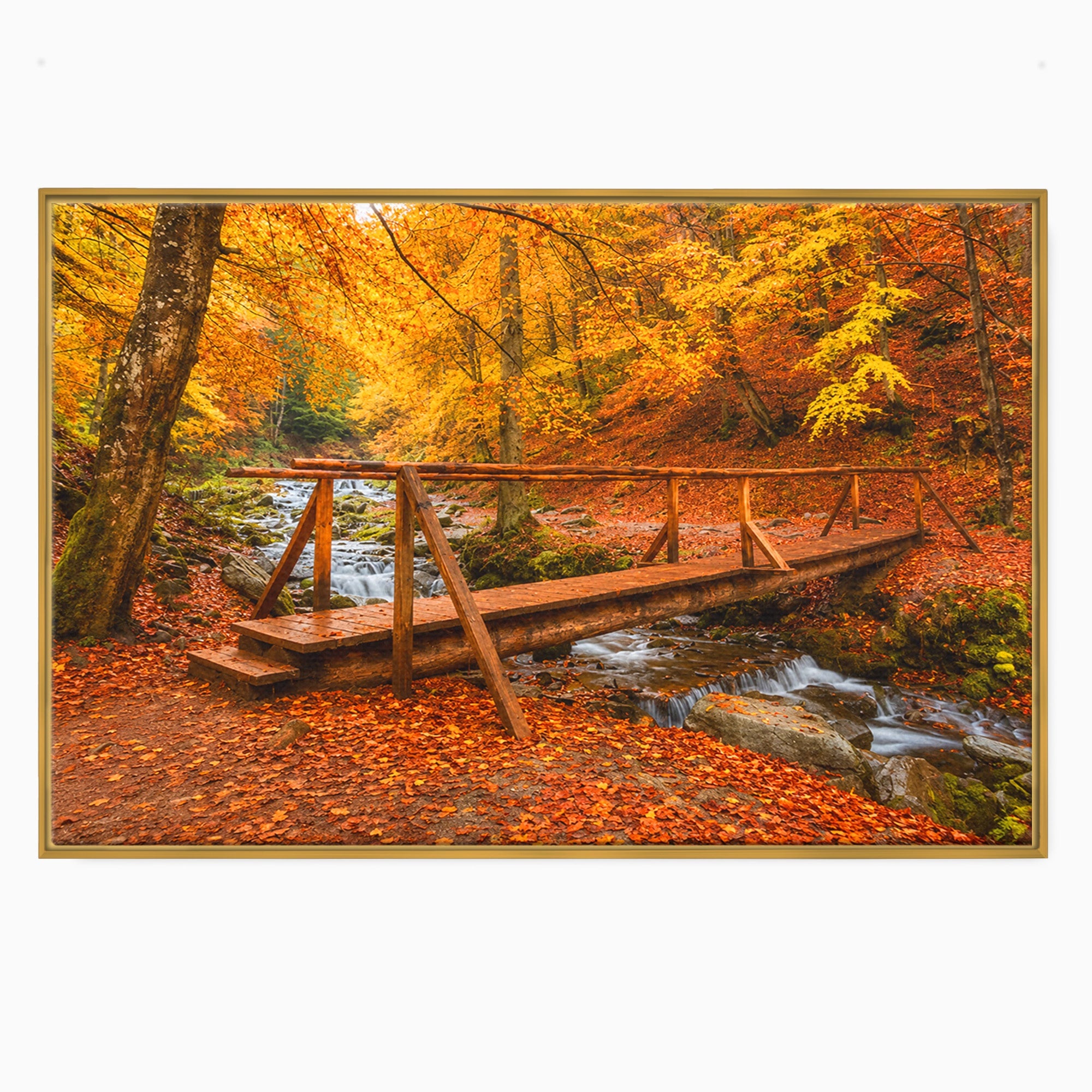 Tablou Canvas Premium LuxCanva® A1745, Pod Peste Rau Toamna, Pod, Rau, Toamna, Natura, Living, Peisaj, Culori Vibrante