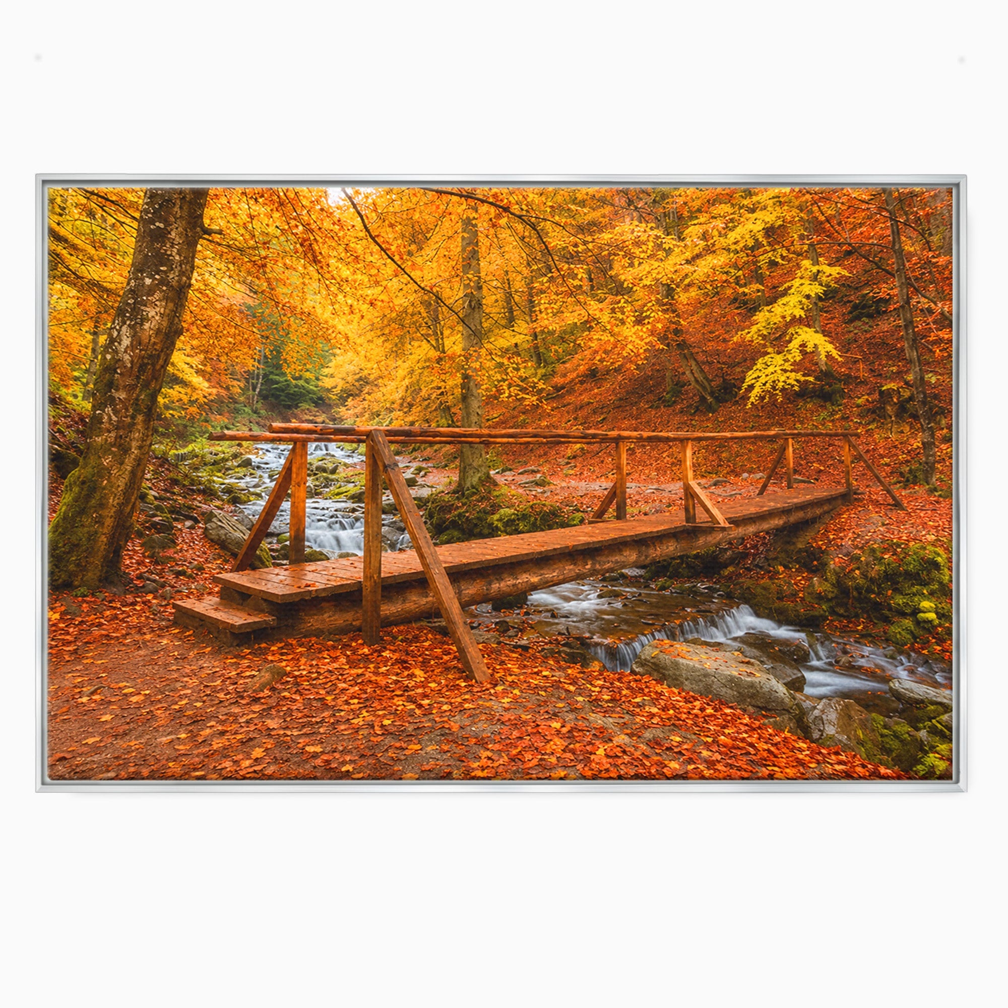 Tablou Canvas Premium LuxCanva® A1745, Pod Peste Rau Toamna, Pod, Rau, Toamna, Natura, Living, Peisaj, Culori Vibrante