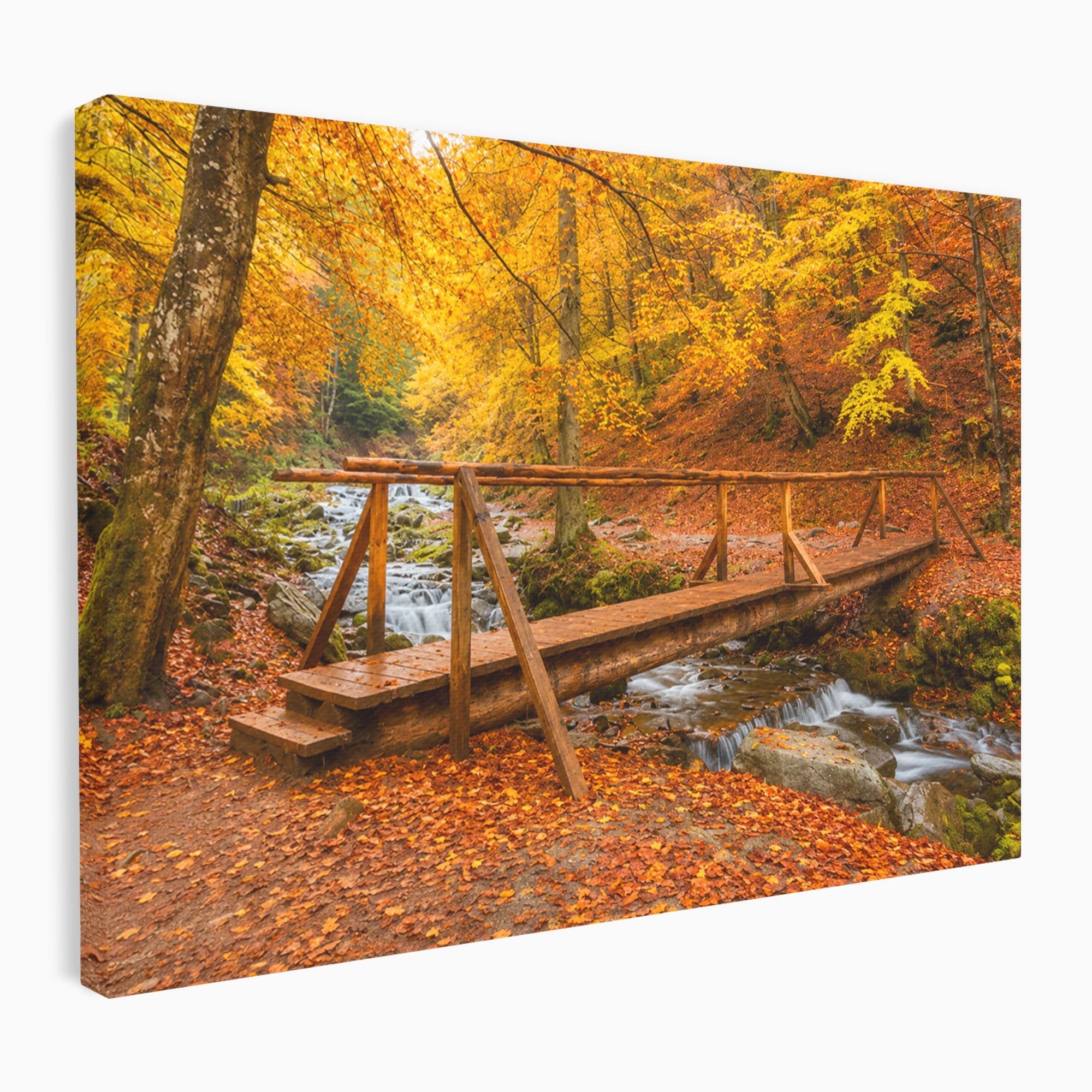 Tablou Canvas Premium LuxCanva® A1745, Pod Peste Rau Toamna, Pod, Rau, Toamna, Natura, Living, Peisaj, Culori Vibrante