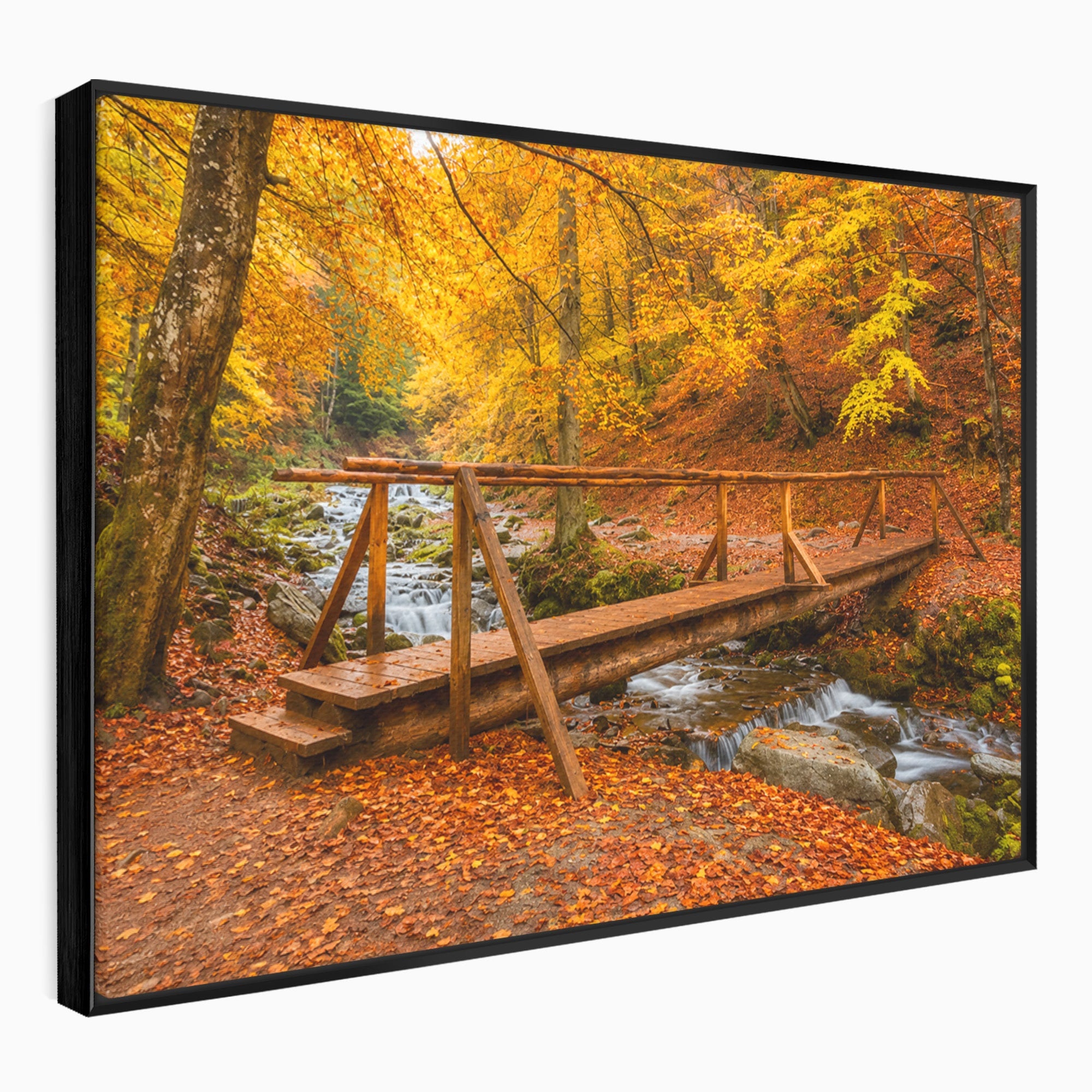 Tablou Canvas Premium LuxCanva® A1745, Pod Peste Rau Toamna, Pod, Rau, Toamna, Natura, Living, Peisaj, Culori Vibrante