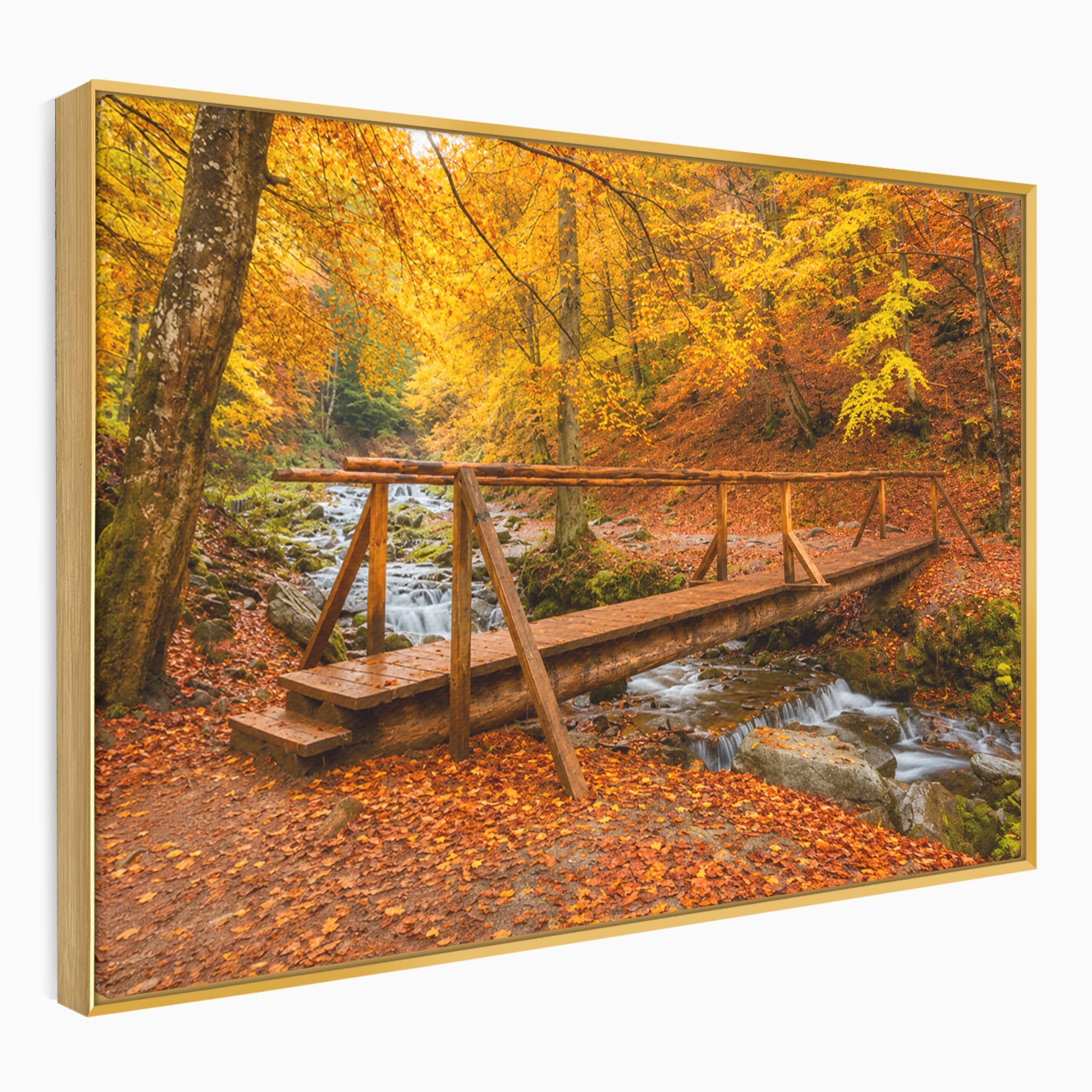 Tablou Canvas Premium LuxCanva® A1745, Pod Peste Rau Toamna, Pod, Rau, Toamna, Natura, Living, Peisaj, Culori Vibrante