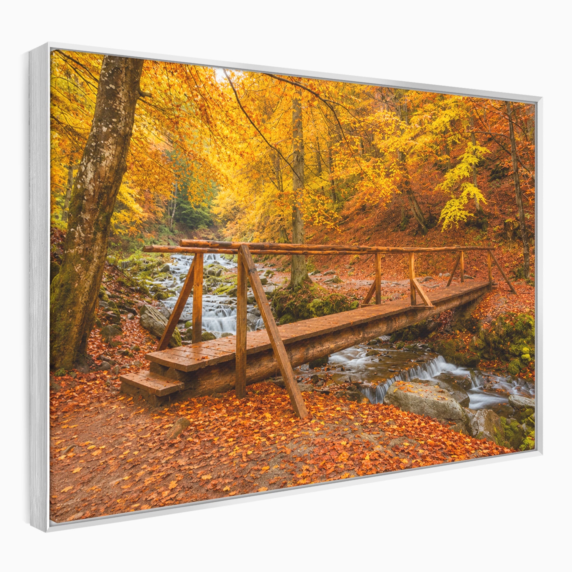 Tablou Canvas Premium LuxCanva® A1745, Pod Peste Rau Toamna, Pod, Rau, Toamna, Natura, Living, Peisaj, Culori Vibrante