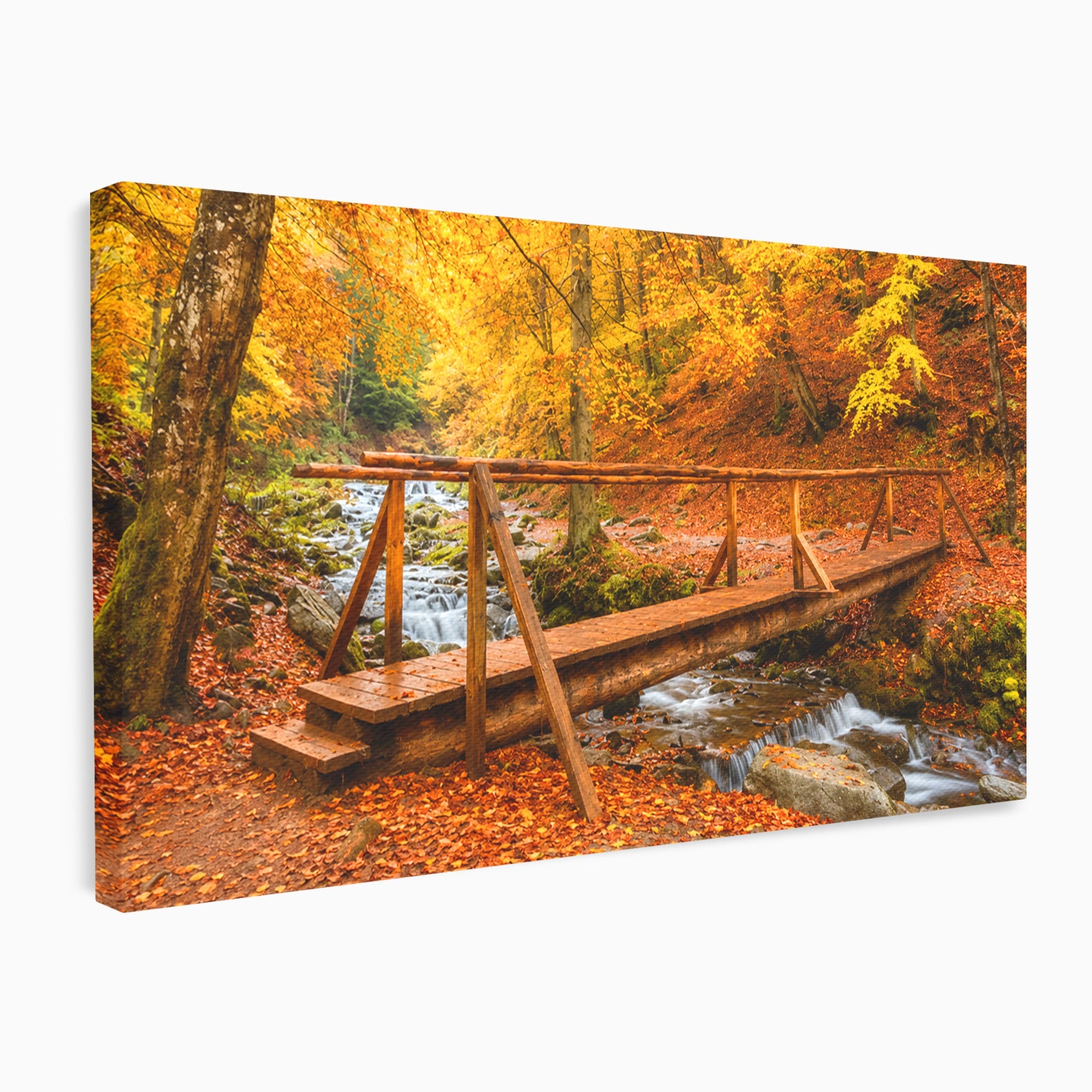 Tablou Canvas Premium LuxCanva® A1745, Pod Peste Rau Toamna, Pod, Rau, Toamna, Natura, Living, Peisaj, Culori Vibrante