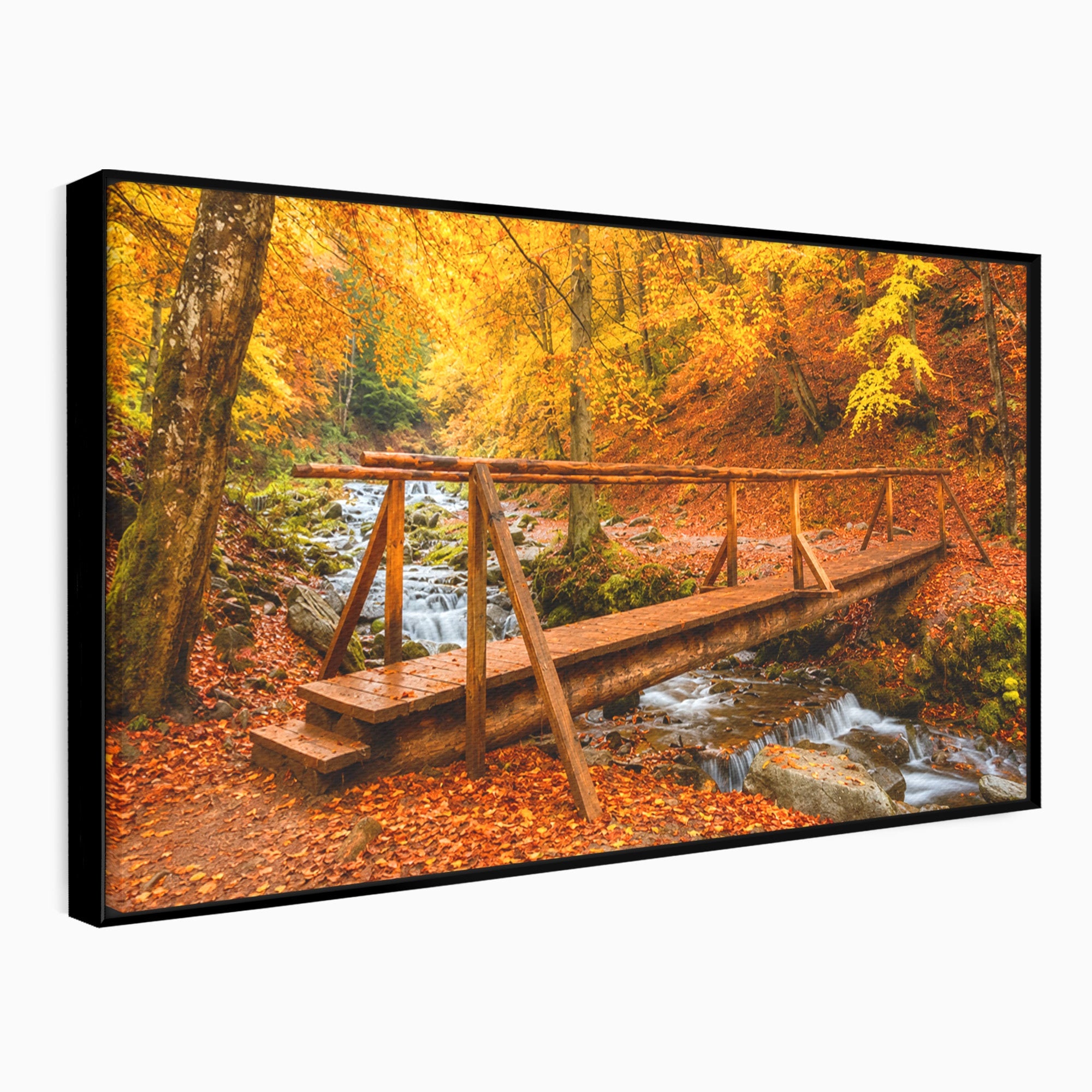 Tablou Canvas Premium LuxCanva® A1745, Pod Peste Rau Toamna, Pod, Rau, Toamna, Natura, Living, Peisaj, Culori Vibrante