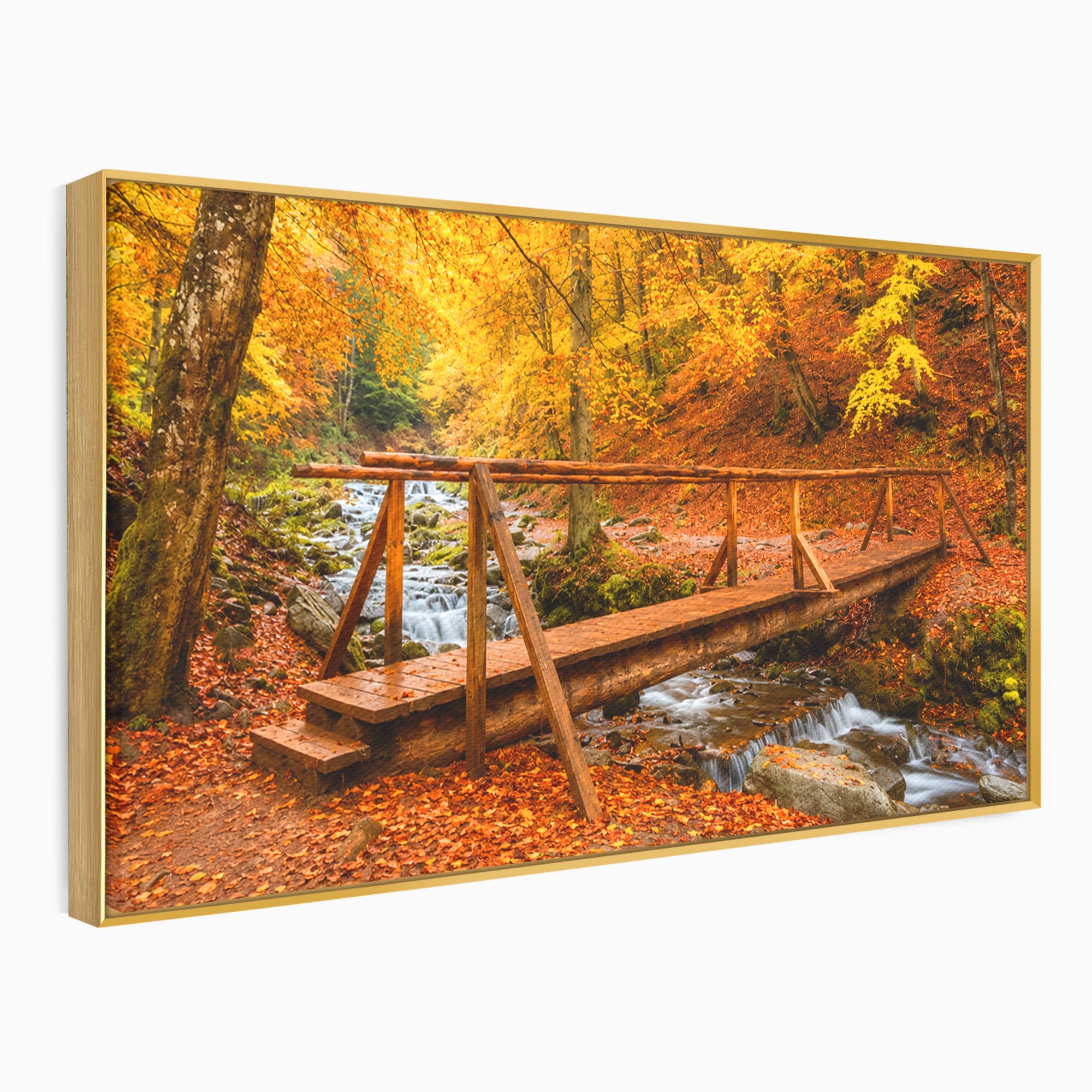 Tablou Canvas Premium LuxCanva® A1745, Pod Peste Rau Toamna, Pod, Rau, Toamna, Natura, Living, Peisaj, Culori Vibrante