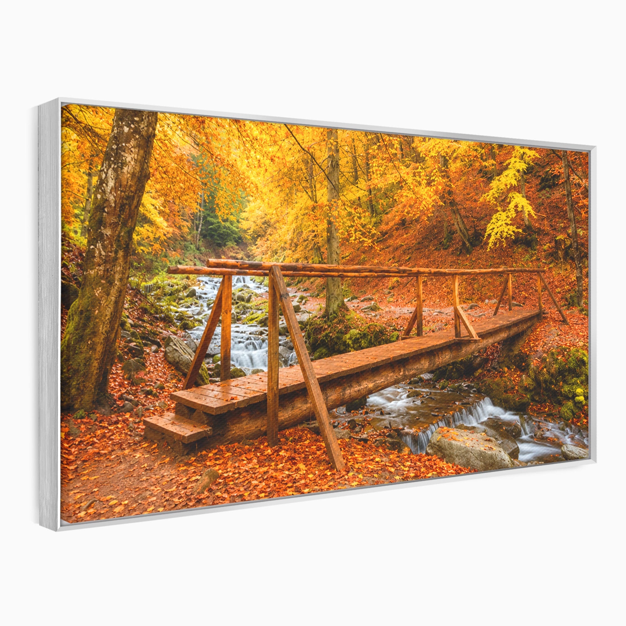 Tablou Canvas Premium LuxCanva® A1745, Pod Peste Rau Toamna, Pod, Rau, Toamna, Natura, Living, Peisaj, Culori Vibrante