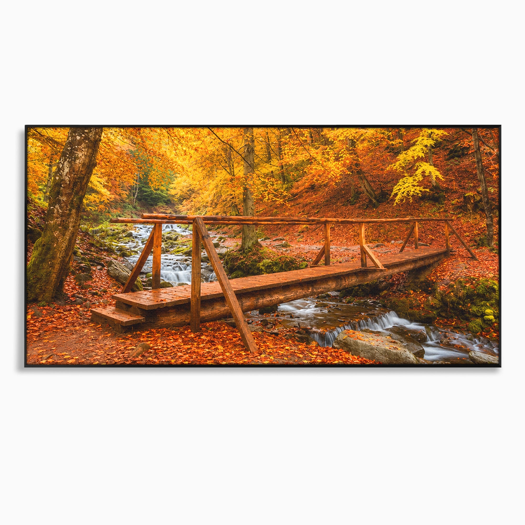 Tablou Canvas Premium LuxCanva® A1745, Pod Peste Rau Toamna, Pod, Rau, Toamna, Natura, Living, Peisaj, Culori Vibrante
