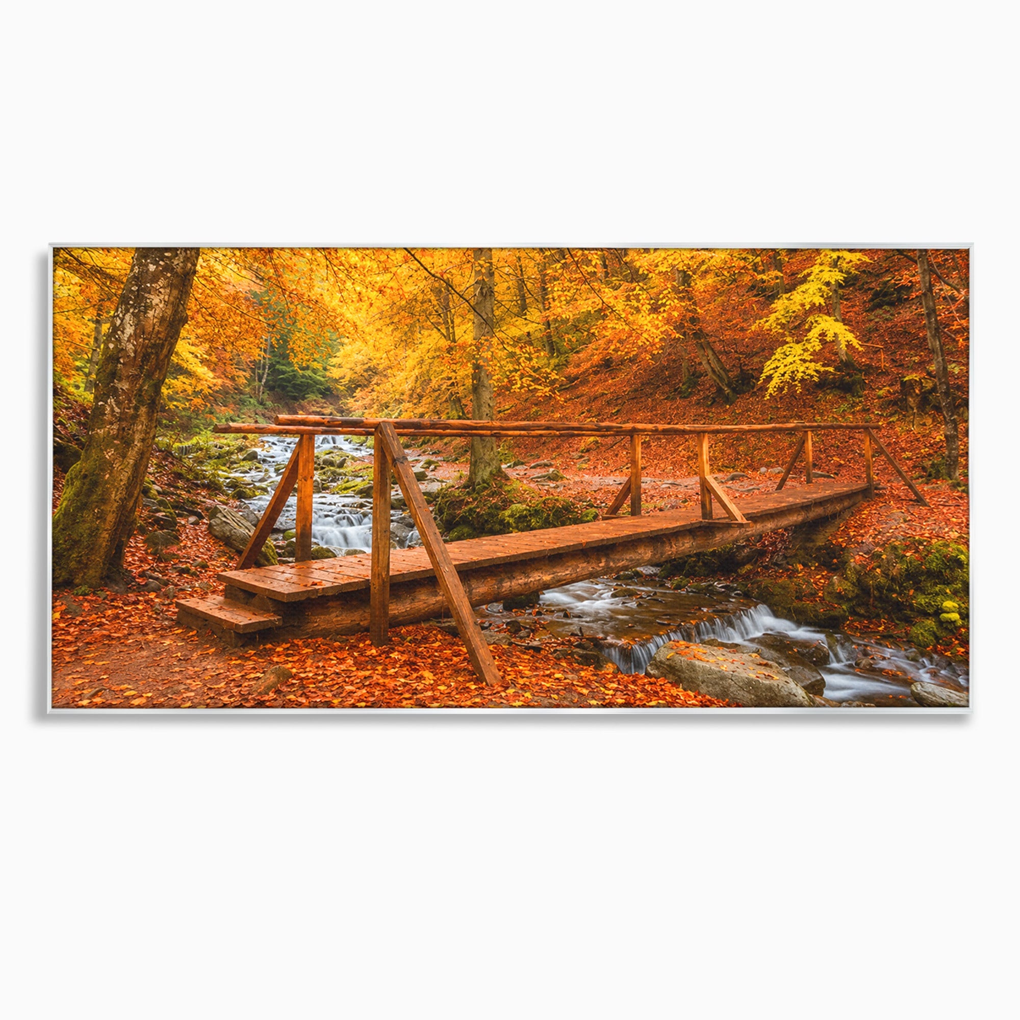 Tablou Canvas Premium LuxCanva® A1745, Pod Peste Rau Toamna, Pod, Rau, Toamna, Natura, Living, Peisaj, Culori Vibrante