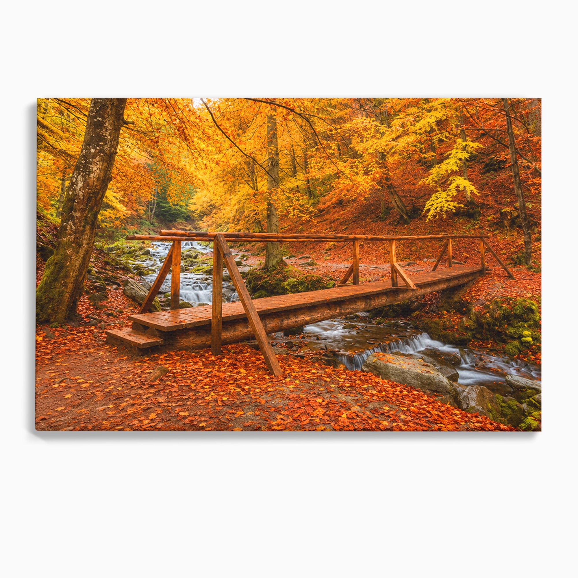 Tablou Canvas Premium LuxCanva® A1745, Pod Peste Rau Toamna, Pod, Rau, Toamna, Natura, Living, Peisaj, Culori Vibrante