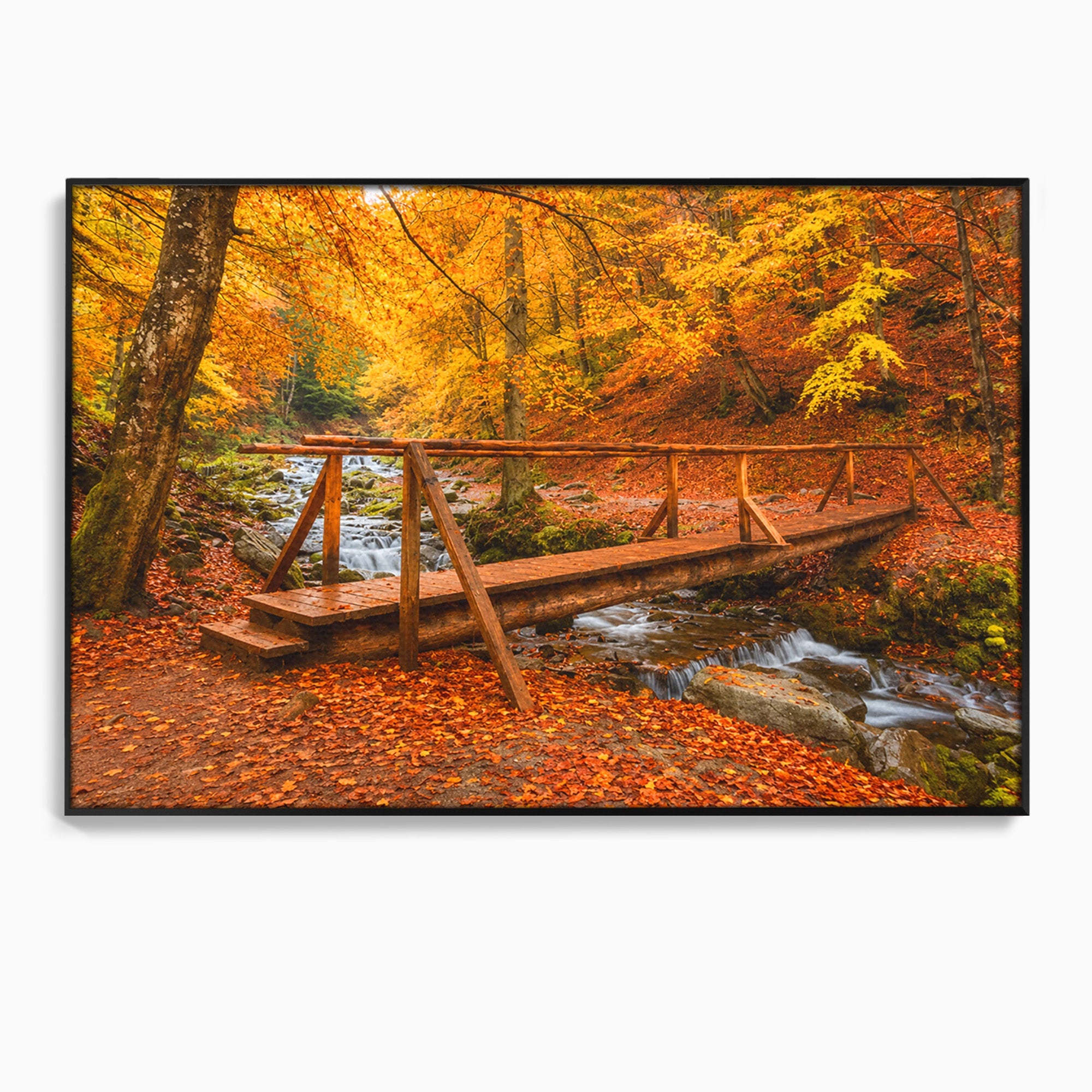 Tablou Canvas Premium LuxCanva® A1745, Pod Peste Rau Toamna, Pod, Rau, Toamna, Natura, Living, Peisaj, Culori Vibrante
