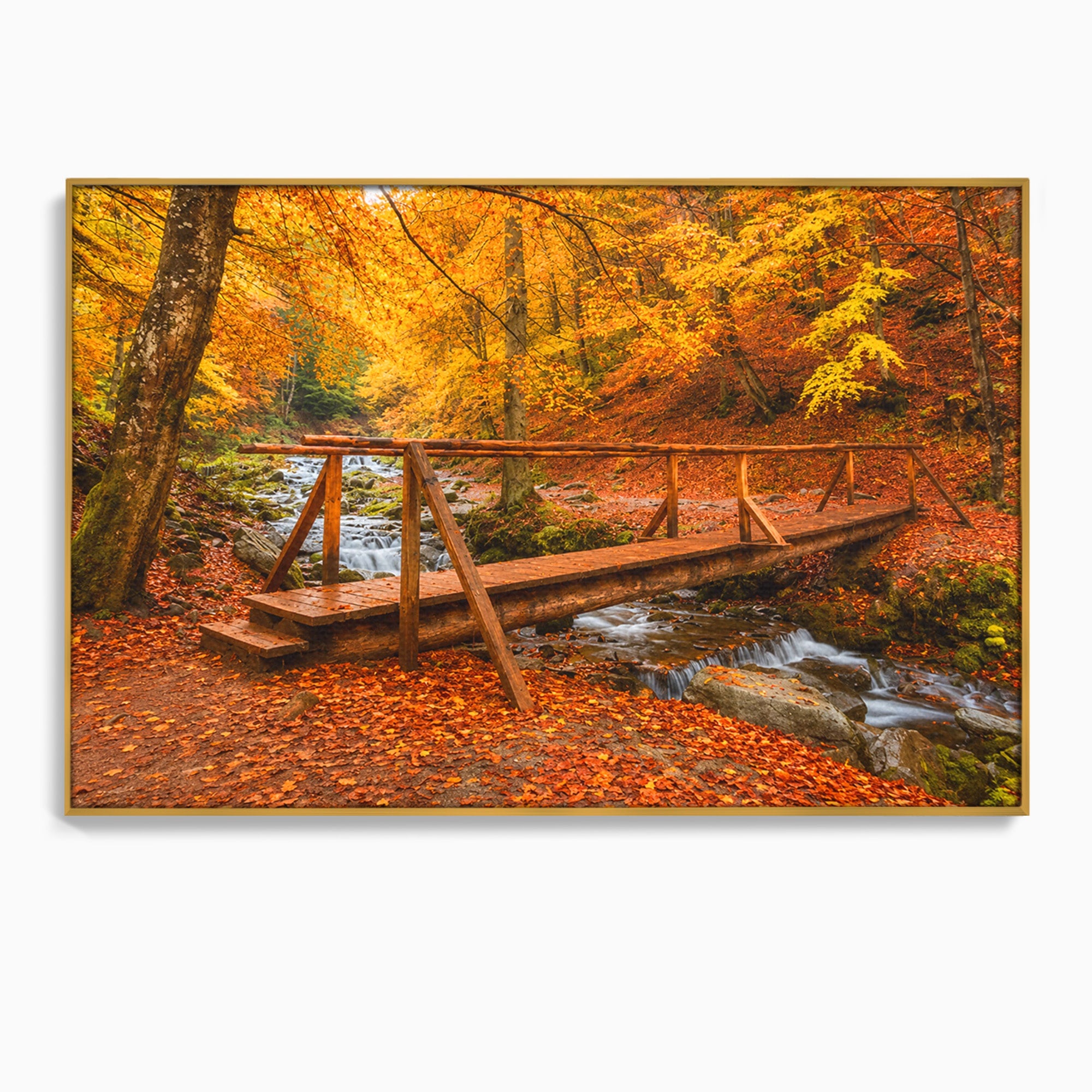Tablou Canvas Premium LuxCanva® A1745, Pod Peste Rau Toamna, Pod, Rau, Toamna, Natura, Living, Peisaj, Culori Vibrante