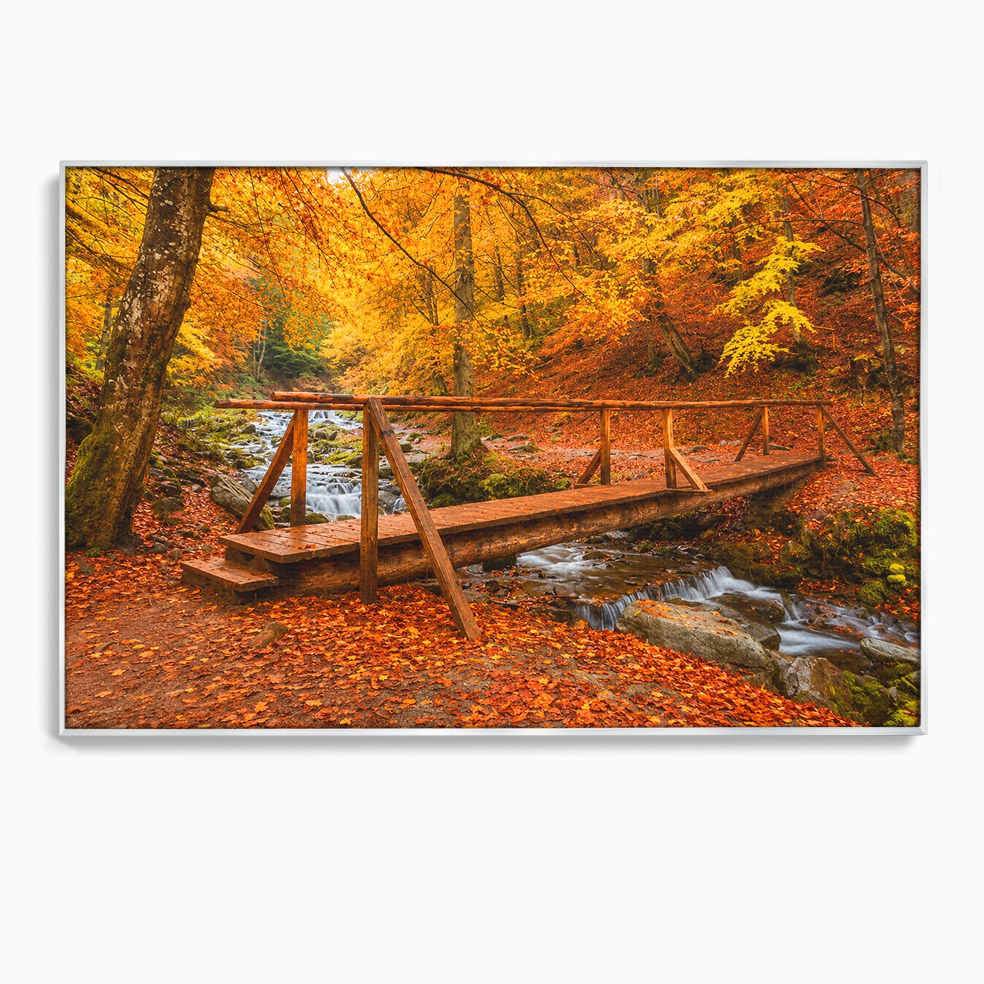 Tablou Canvas Premium LuxCanva® A1745, Pod Peste Rau Toamna, Pod, Rau, Toamna, Natura, Living, Peisaj, Culori Vibrante
