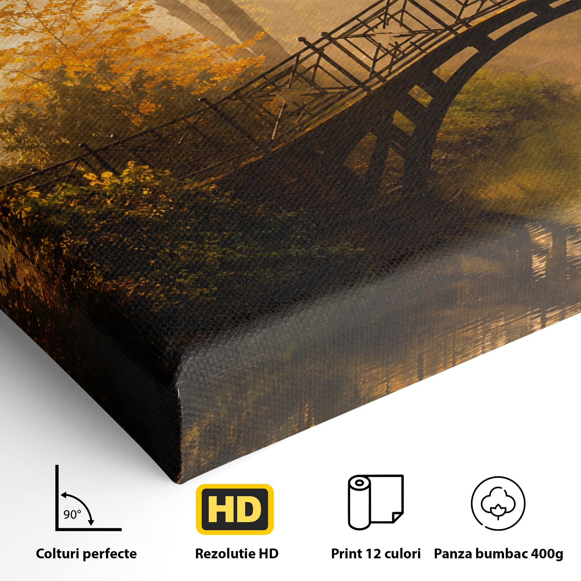 Tablou Canvas Premium LuxCanva® A1746, Pod Peste Râu In Padure, Pod, Rau, Padure, Peisaj, Toamna, Living, Dormitor, Culori Vibrante