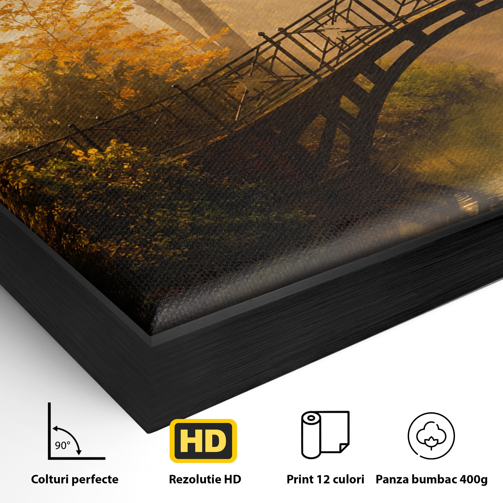Tablou Canvas Premium LuxCanva® A1746, Pod Peste Râu In Padure, Pod, Rau, Padure, Peisaj, Toamna, Living, Dormitor, Culori Vibrante