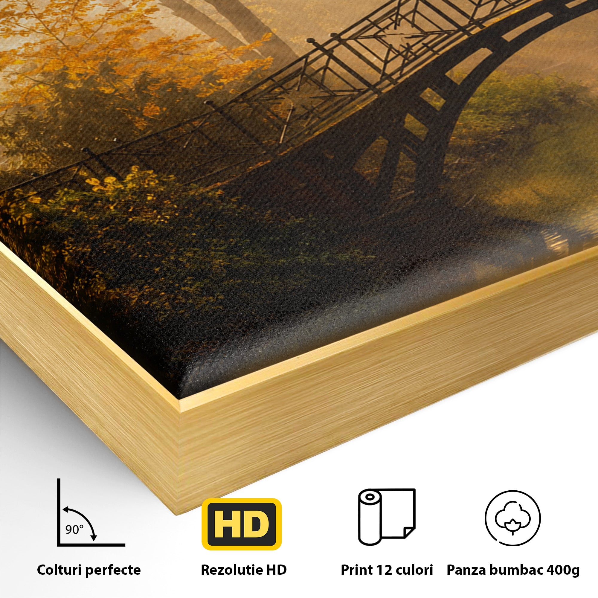 Tablou Canvas Premium LuxCanva® A1746, Pod Peste Râu In Padure, Pod, Rau, Padure, Peisaj, Toamna, Living, Dormitor, Culori Vibrante