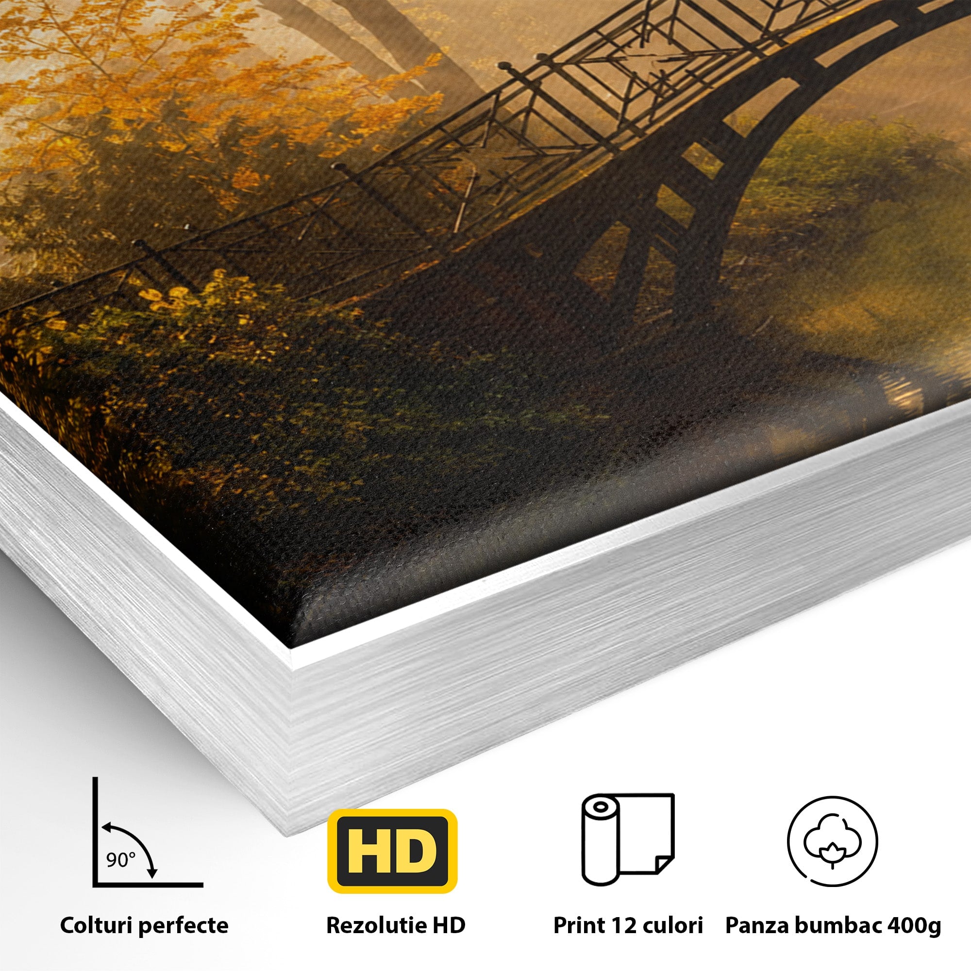 Tablou Canvas Premium LuxCanva® A1746, Pod Peste Râu In Padure, Pod, Rau, Padure, Peisaj, Toamna, Living, Dormitor, Culori Vibrante