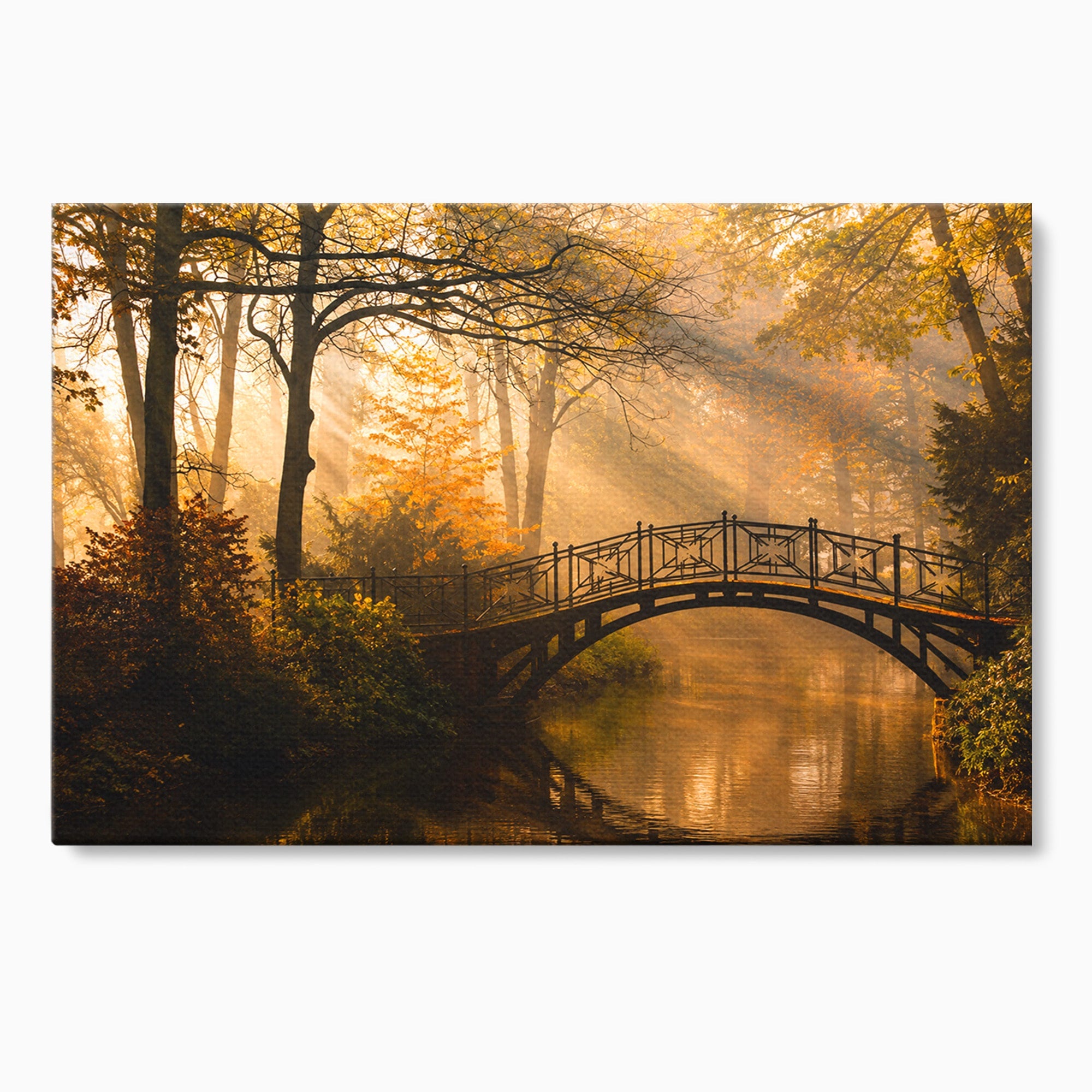 Tablou Canvas Premium LuxCanva® A1746, Pod Peste Râu In Padure, Pod, Rau, Padure, Peisaj, Toamna, Living, Dormitor, Culori Vibrante