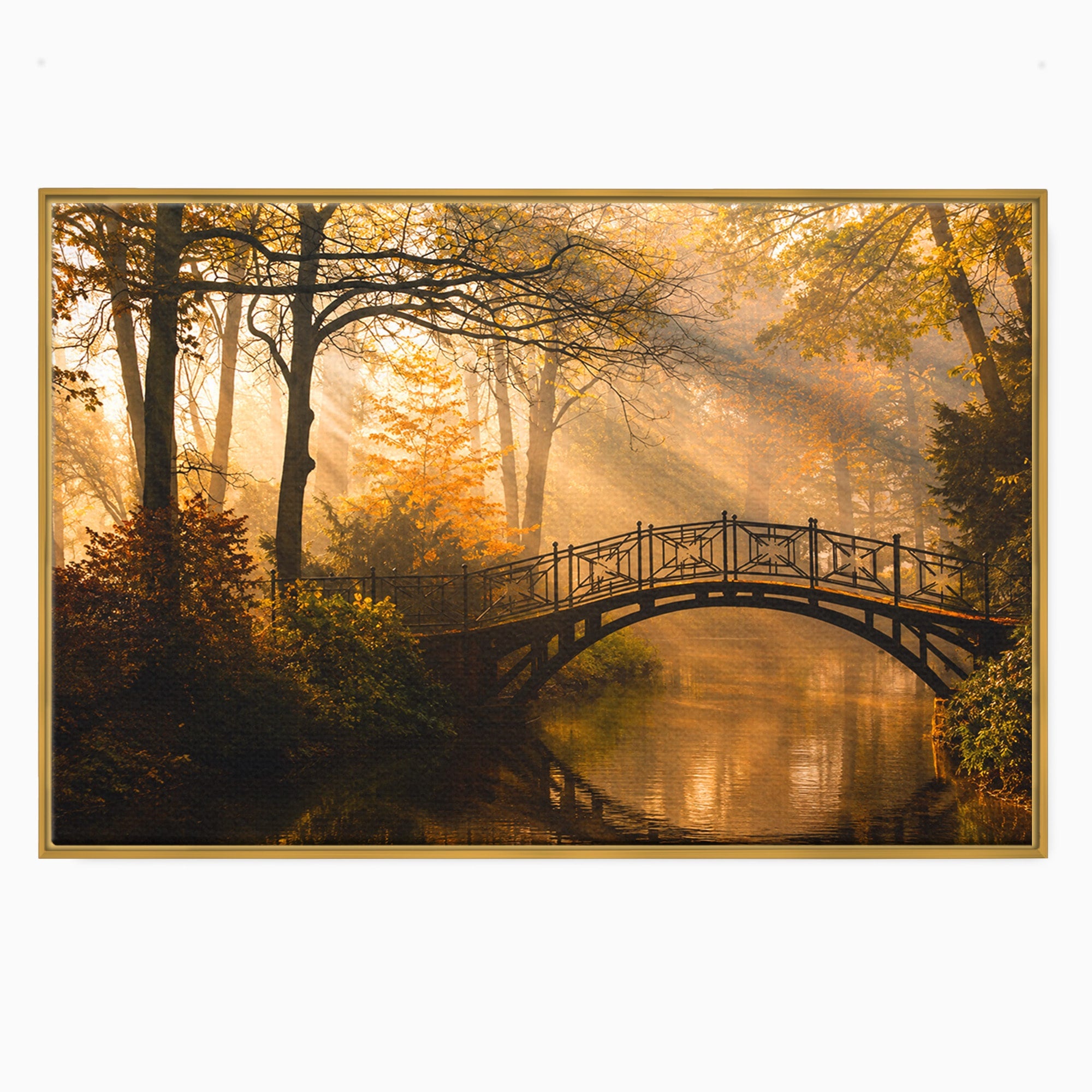 Tablou Canvas Premium LuxCanva® A1746, Pod Peste Râu In Padure, Pod, Rau, Padure, Peisaj, Toamna, Living, Dormitor, Culori Vibrante