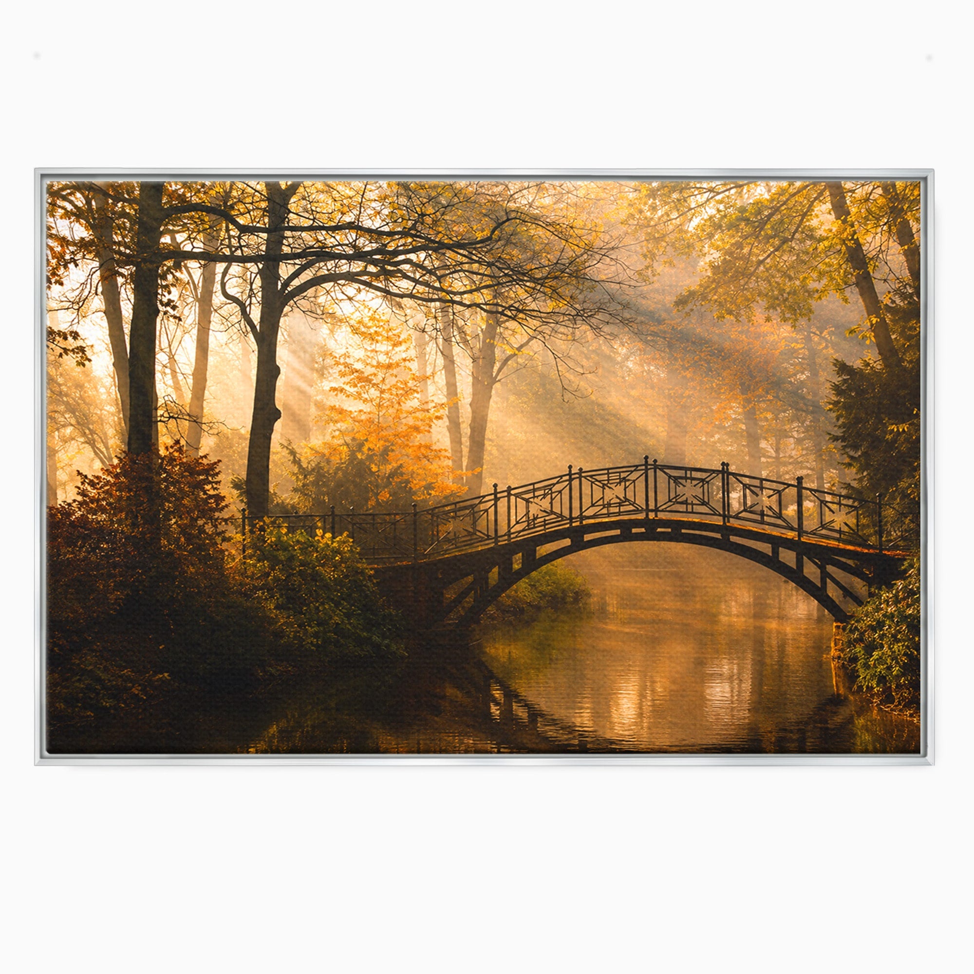 Tablou Canvas Premium LuxCanva® A1746, Pod Peste Râu In Padure, Pod, Rau, Padure, Peisaj, Toamna, Living, Dormitor, Culori Vibrante