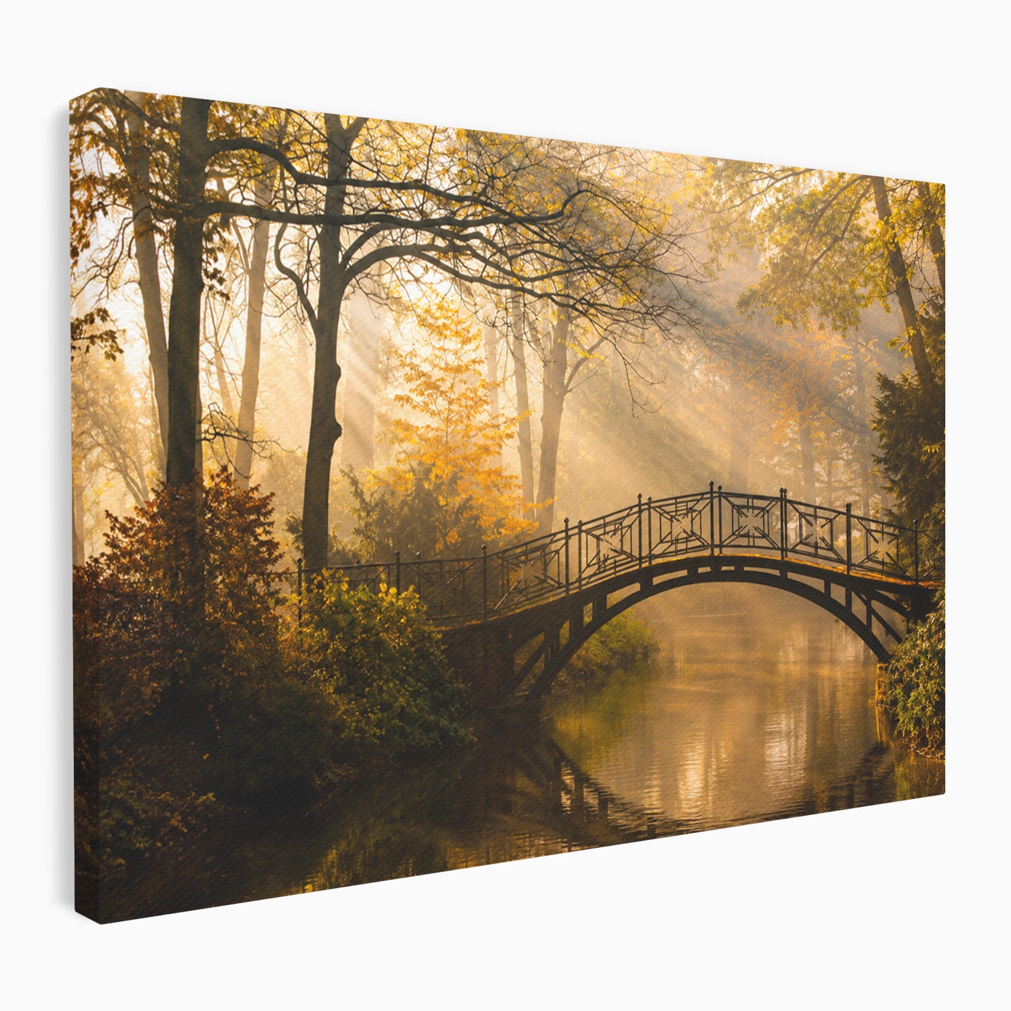 Tablou Canvas Premium LuxCanva® A1746, Pod Peste Râu In Padure, Pod, Rau, Padure, Peisaj, Toamna, Living, Dormitor, Culori Vibrante