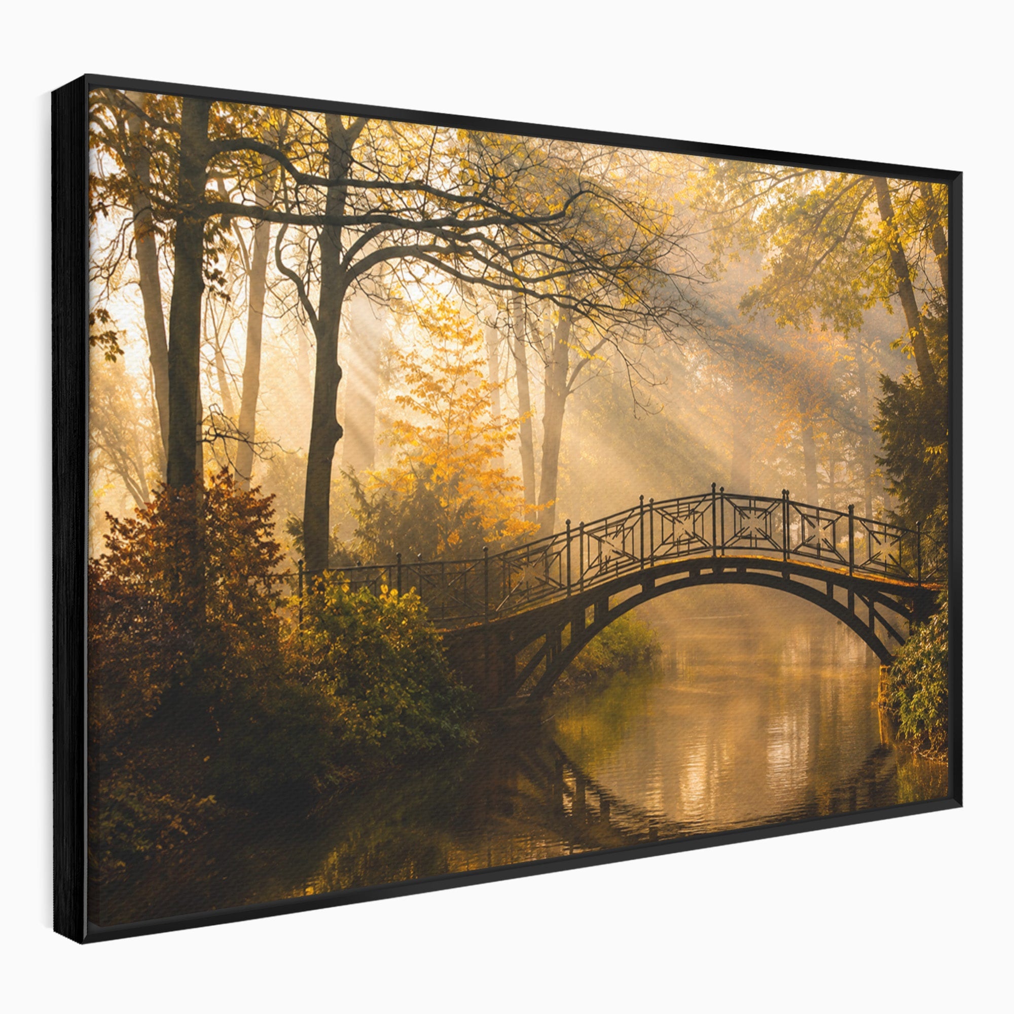 Tablou Canvas Premium LuxCanva® A1746, Pod Peste Râu In Padure, Pod, Rau, Padure, Peisaj, Toamna, Living, Dormitor, Culori Vibrante