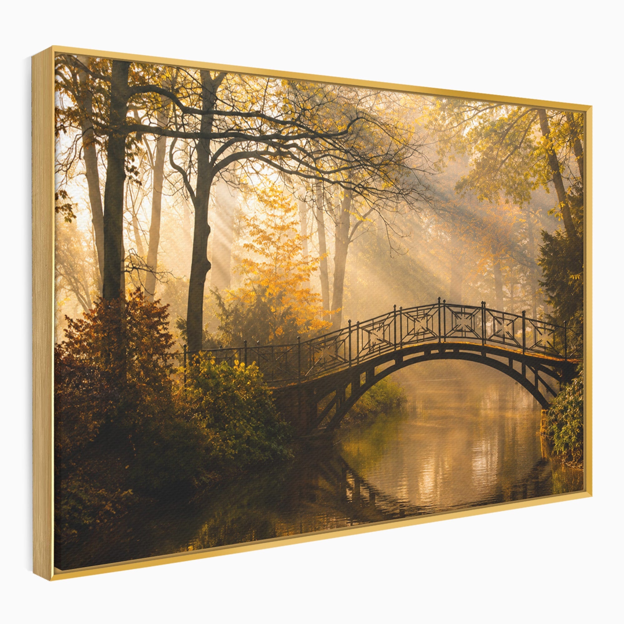 Tablou Canvas Premium LuxCanva® A1746, Pod Peste Râu In Padure, Pod, Rau, Padure, Peisaj, Toamna, Living, Dormitor, Culori Vibrante